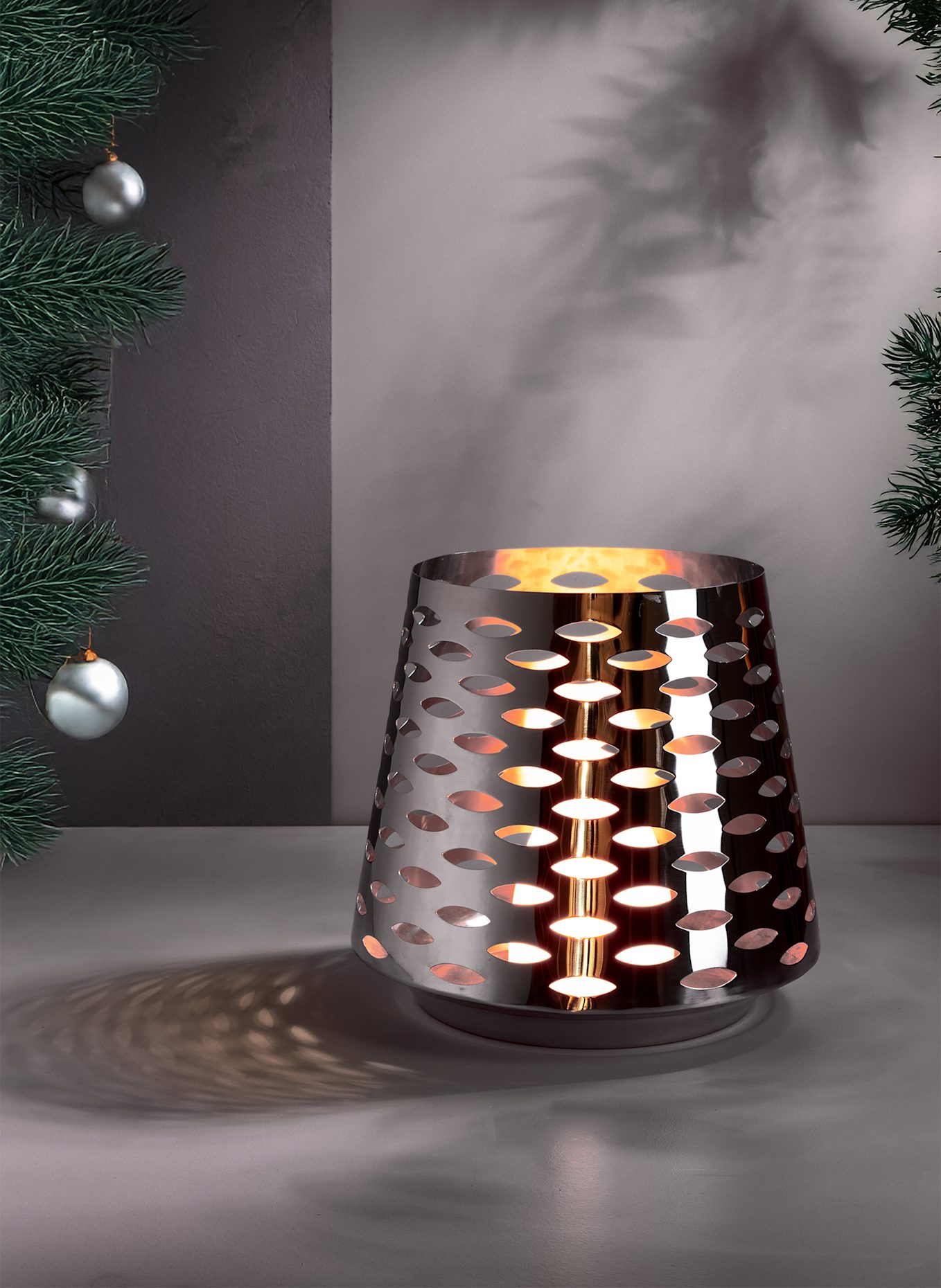 Fink Windlicht mit LED-Leuchtzylinder LUMA: SILBER