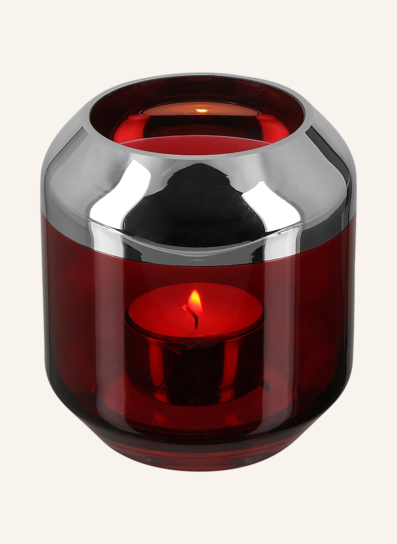 Fink Teelichthalter, Vase SMILLA: ROT/ SILBER