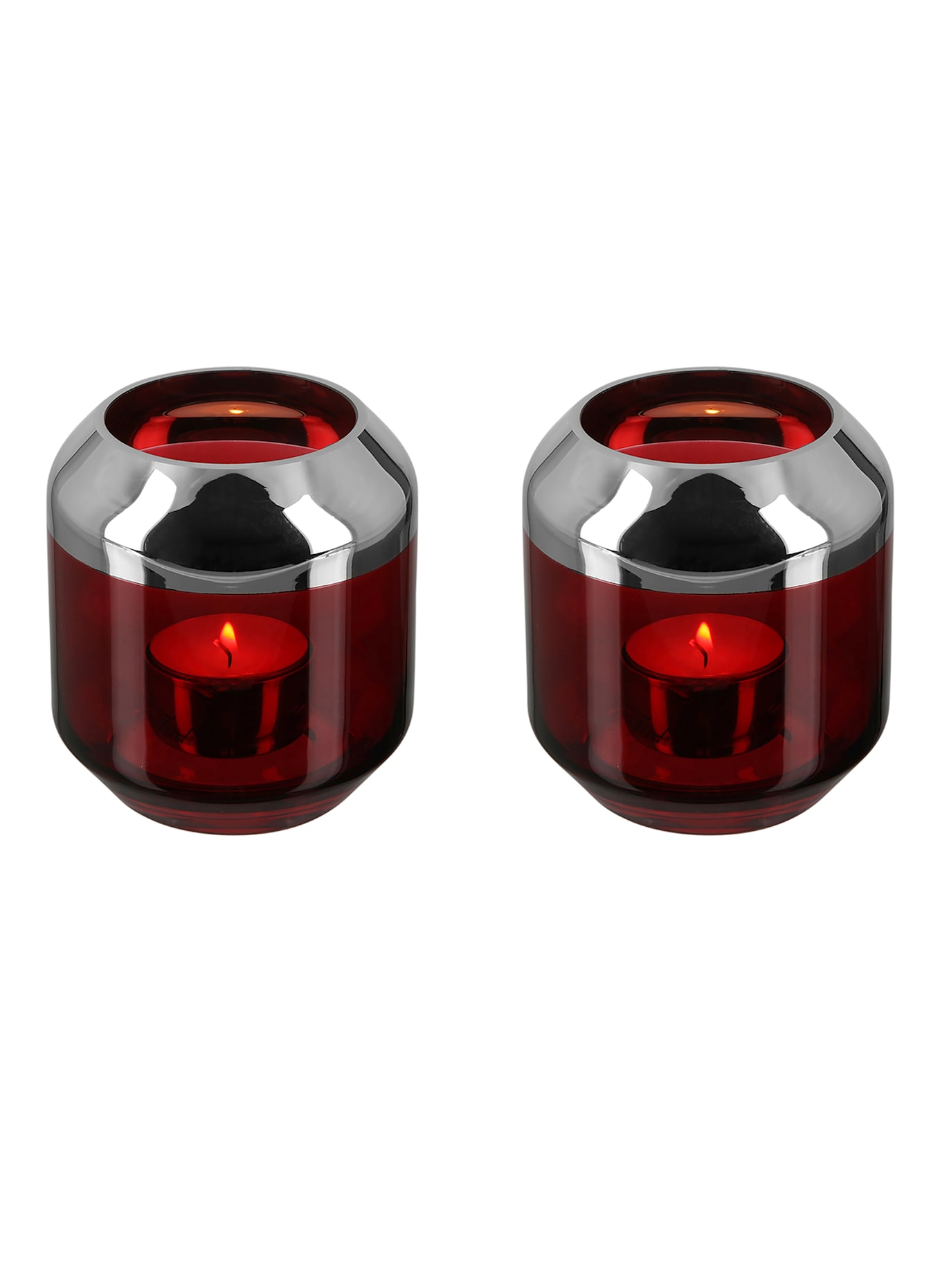 Fink Teelichthalter, Vase SMILLA: ROT/ SILBER