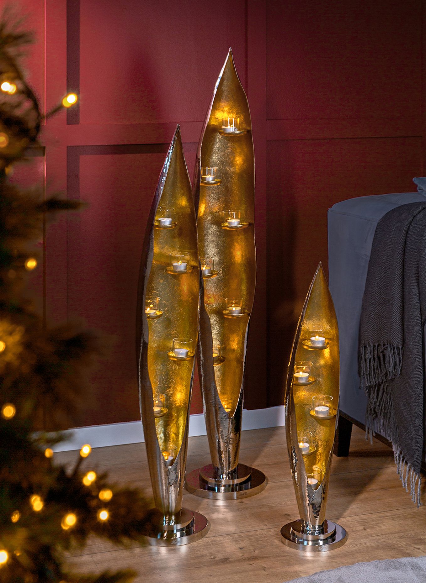 Fink Windlicht mit Glas, 6-flammig CAVA: SILBER