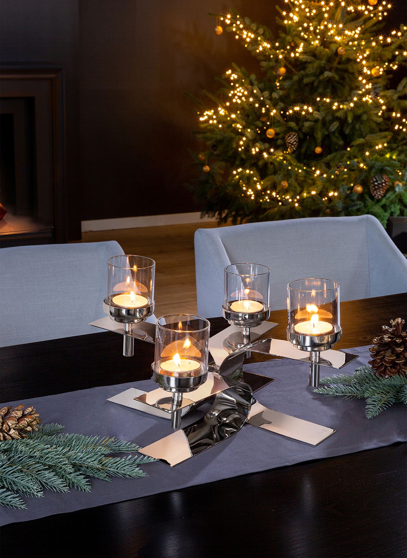 Fink Leuchter, 4-flammig PASSIONA: SILBER