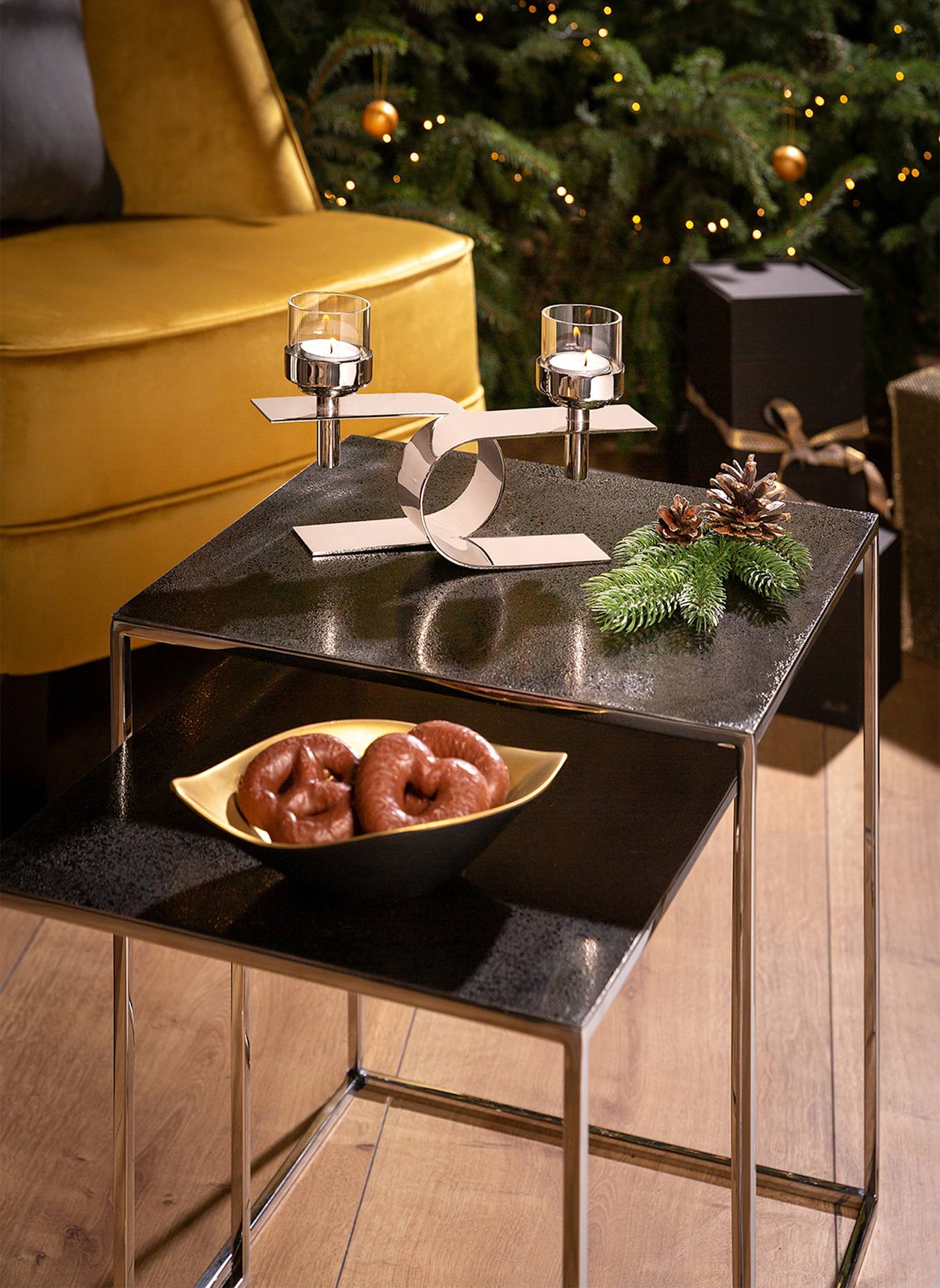 Fink Teelichthalter, 2-flammig PASSIONA: SILBER