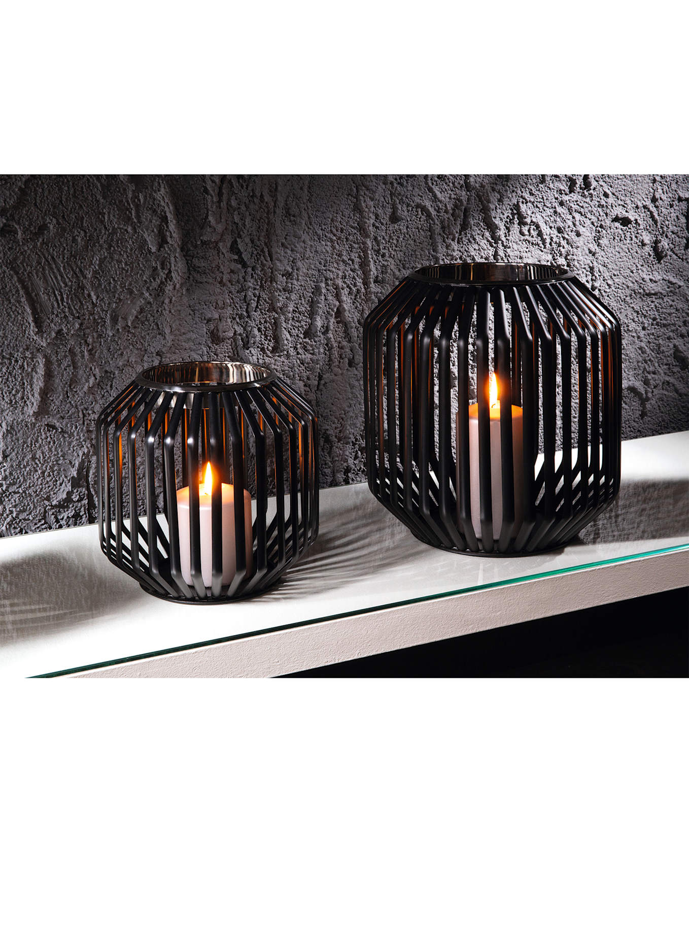Fink Windlicht ohne Glas MURRAY: SCHWARZ / SILBER