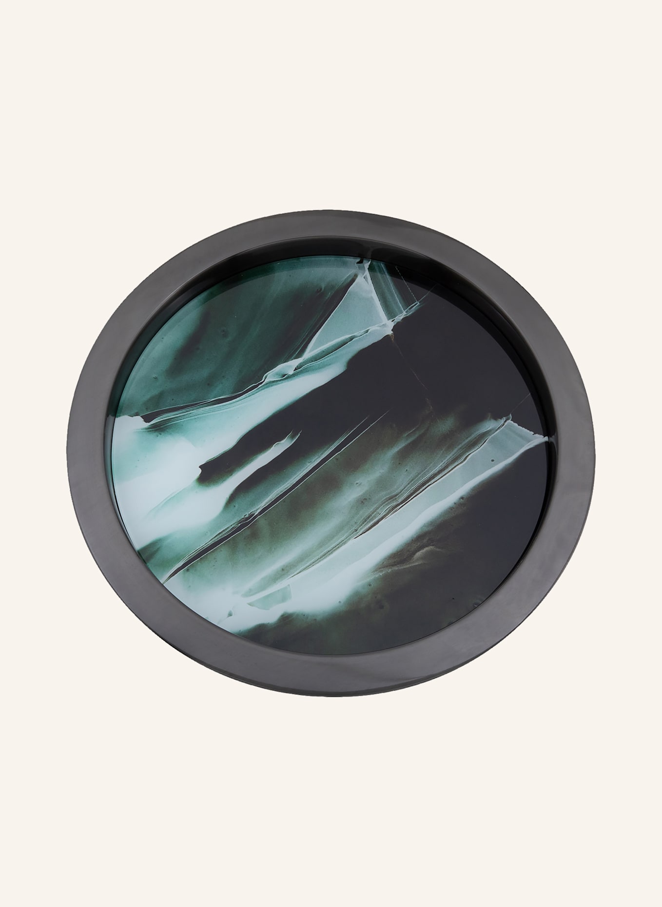 Fink Tablett mit bedruckter Glaseinlage TOLERANCE: SCHWARZ/ GRÜN/ WEISS