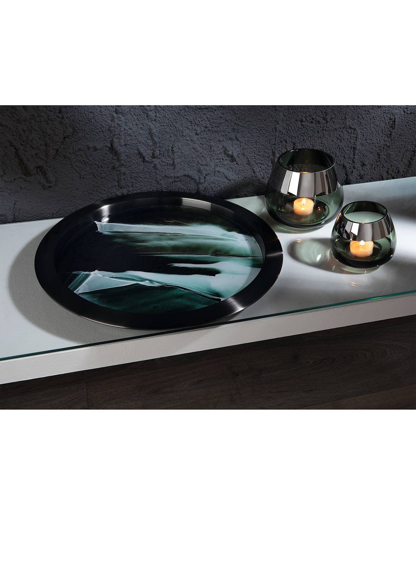 Fink Tablett mit bedruckter Glaseinlage TOLERANCE: SCHWARZ/ GRÜN/ WEISS