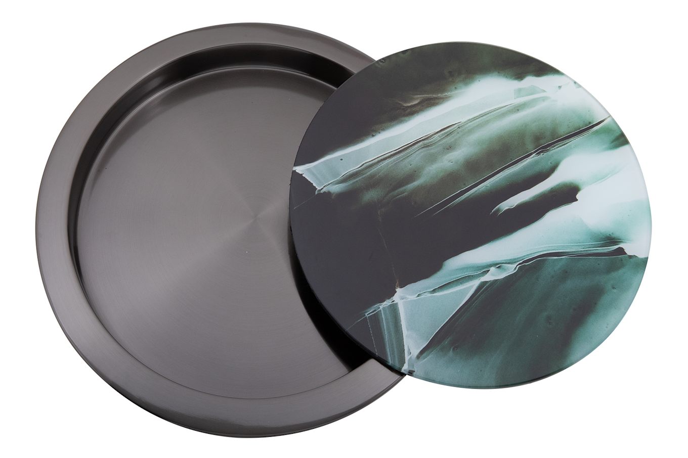 Fink Tablett mit bedruckter Glaseinlage TOLERANCE: SCHWARZ/ GRÜN/ WEISS