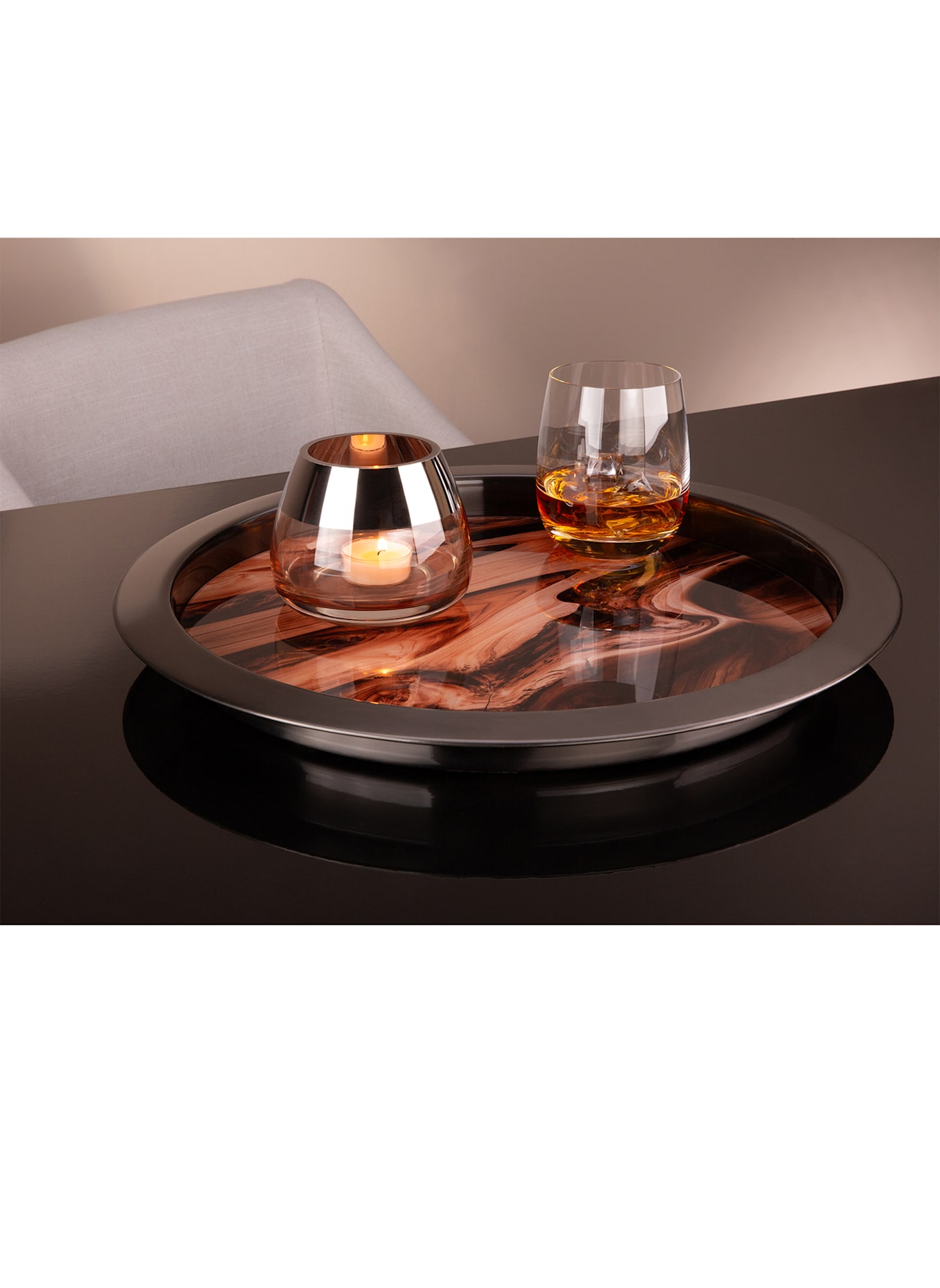 Fink Tablett mit bedruckter Glaseinlage TOLERANCE: BRAUN