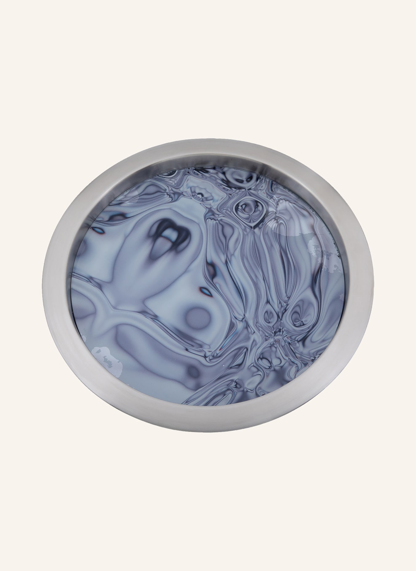 Fink Tablett mit bedruckter Glaseinlage TOLERANCE: BLAU/ SILBER