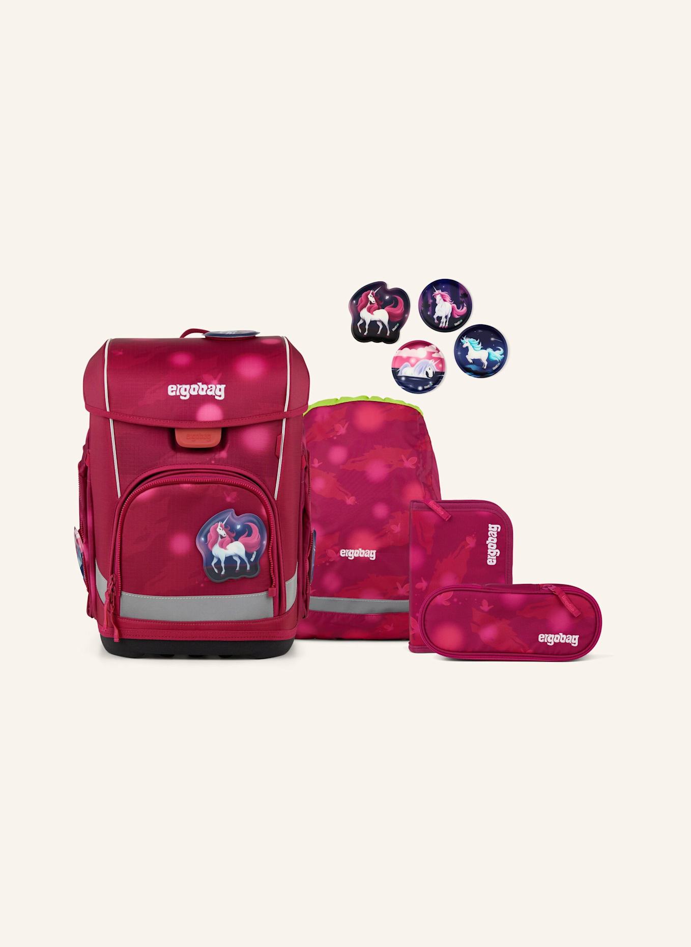 ergobag Schulranzen-Set CUBO LIGHT SET: LILA/ FUCHSIA