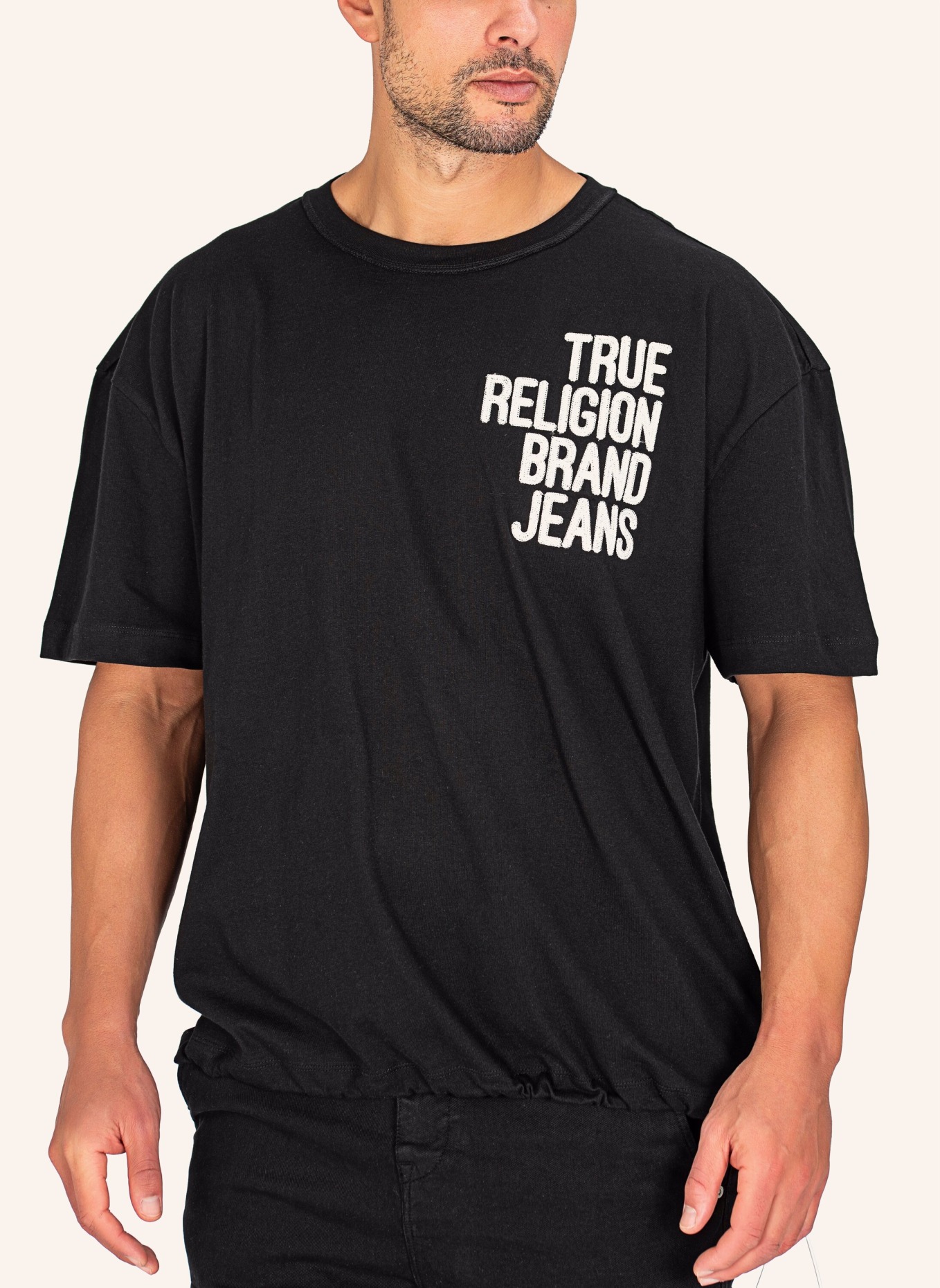 TRUE RELIGION T-Shirt DROP SHOULDER EMBRO BUNGEE, Farbe: SCHWARZ (Bild 3)