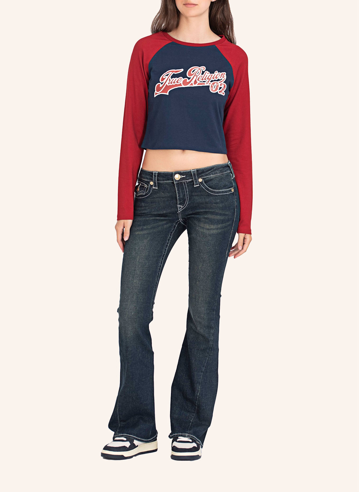 TRUE RELIGION Longsleeve CONTRAST: BLAU/ ROT