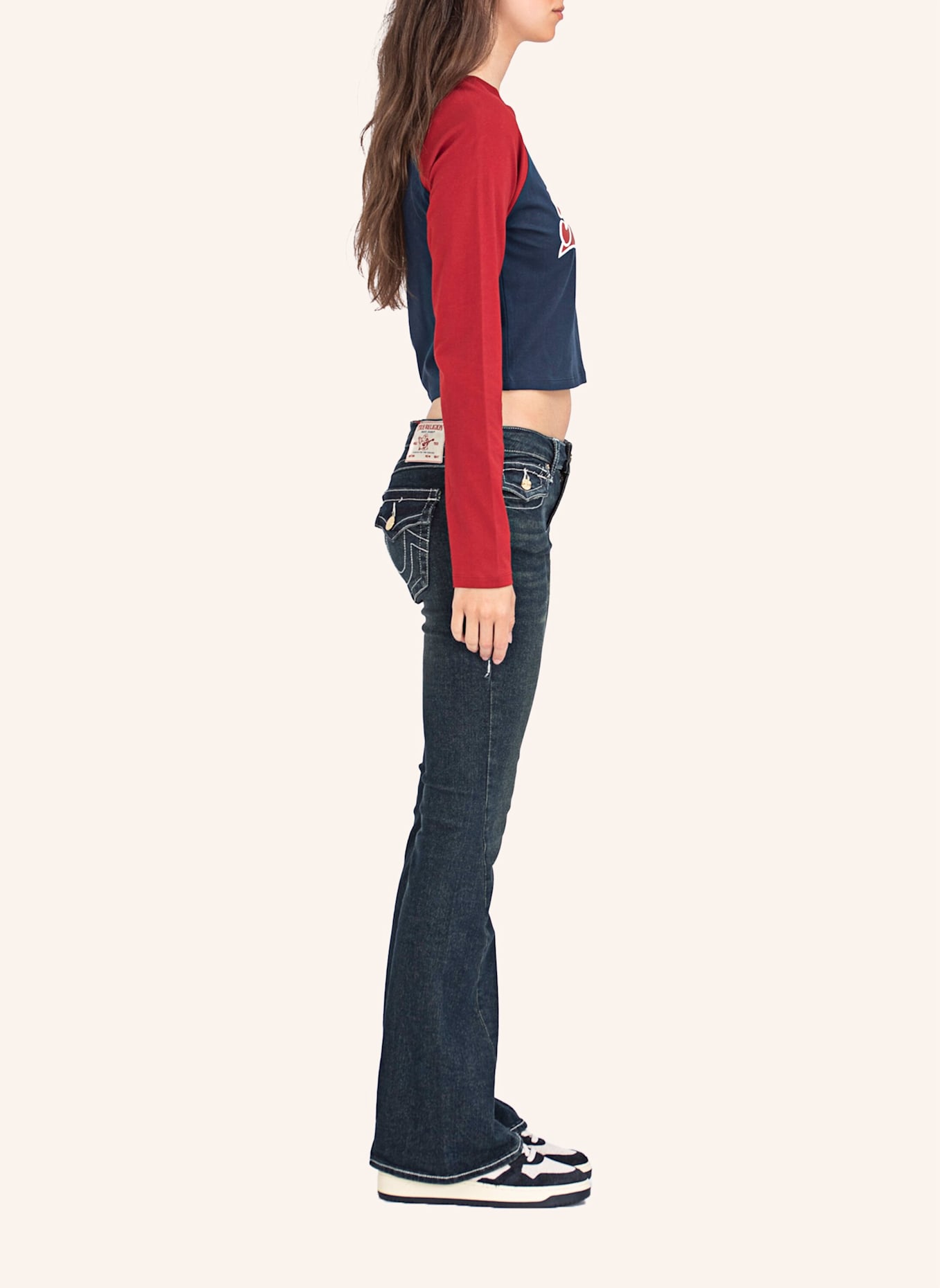 TRUE RELIGION Longsleeve CONTRAST: BLAU/ ROT