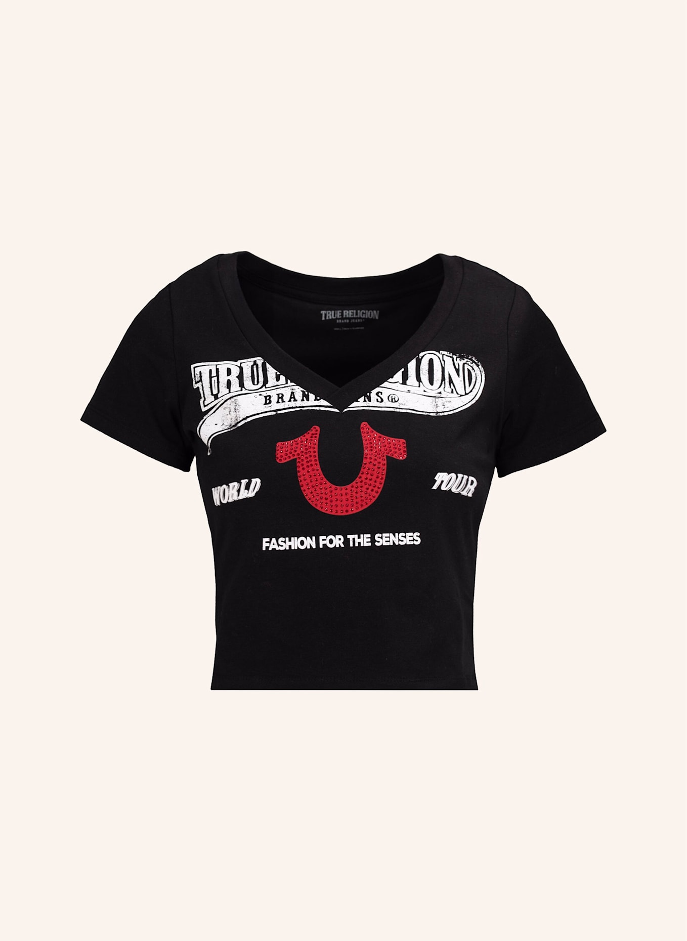 TRUE RELIGION T-Shirt Cropped: SCHWARZ