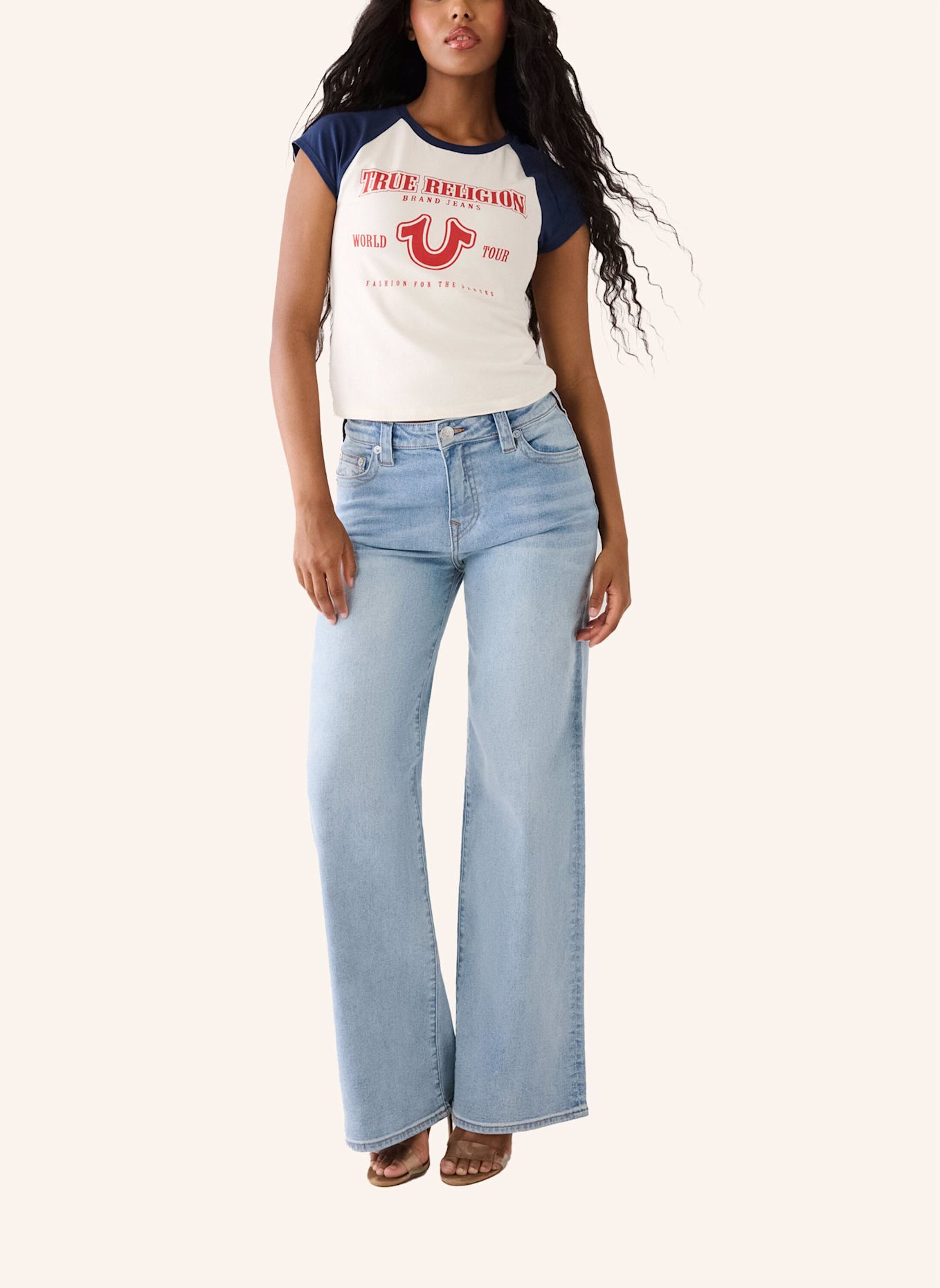 TRUE RELIGION T-Shirt: WEISS/ BLAU