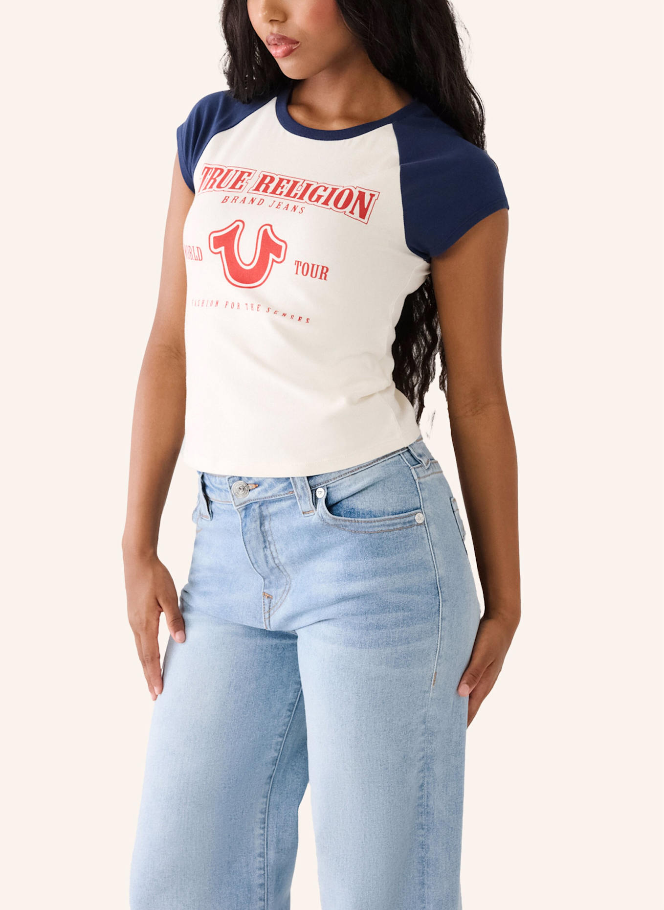 TRUE RELIGION T-Shirt: WEISS/ BLAU