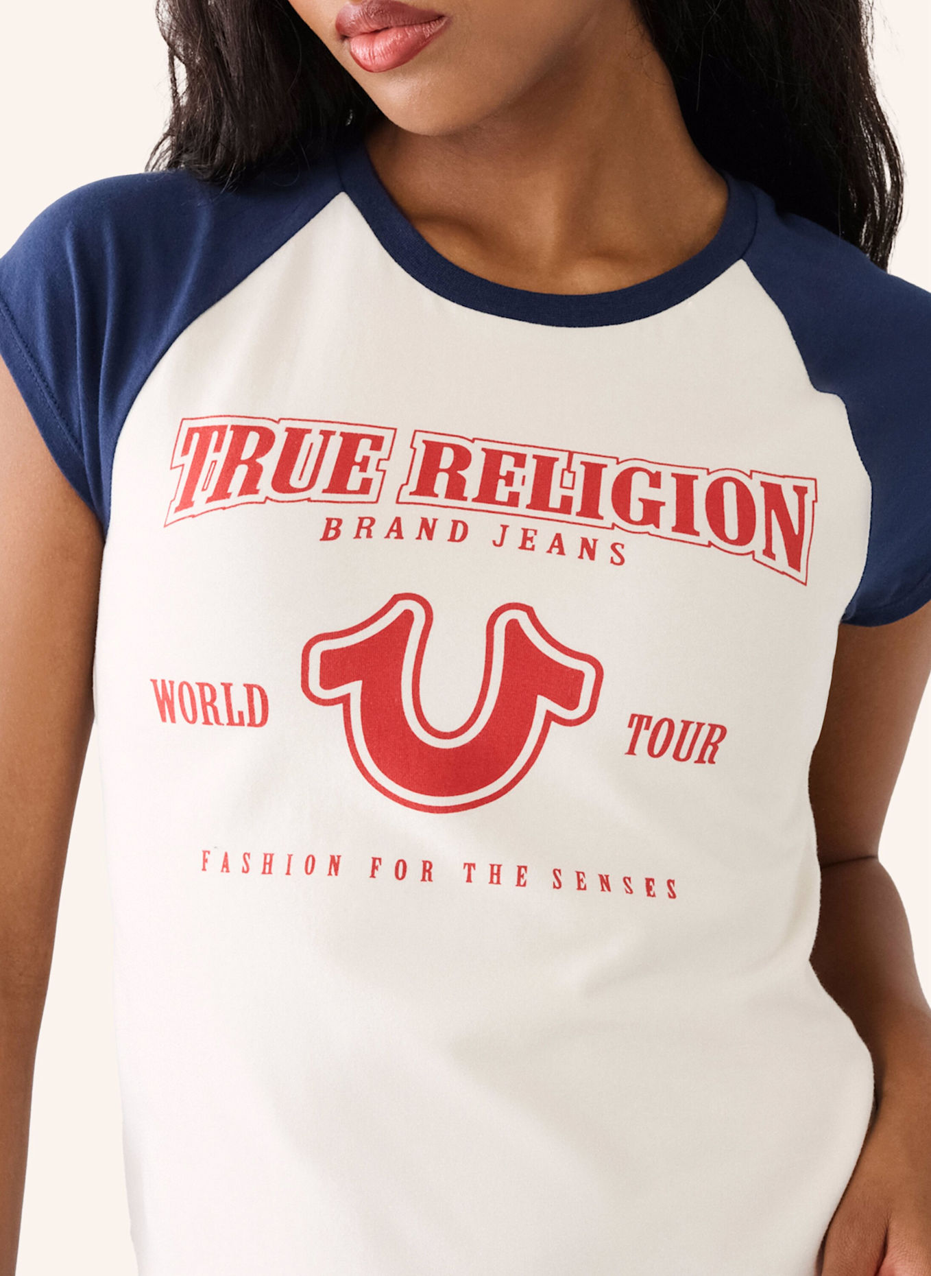 TRUE RELIGION T-Shirt: WEISS/ BLAU