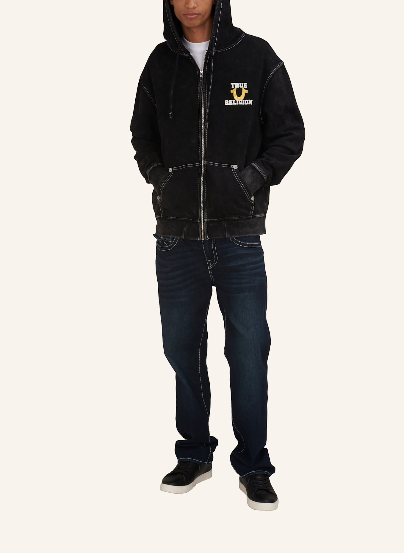 TRUE RELIGION Sweatshirtjacke WORLD TOUR: SCHWARZ