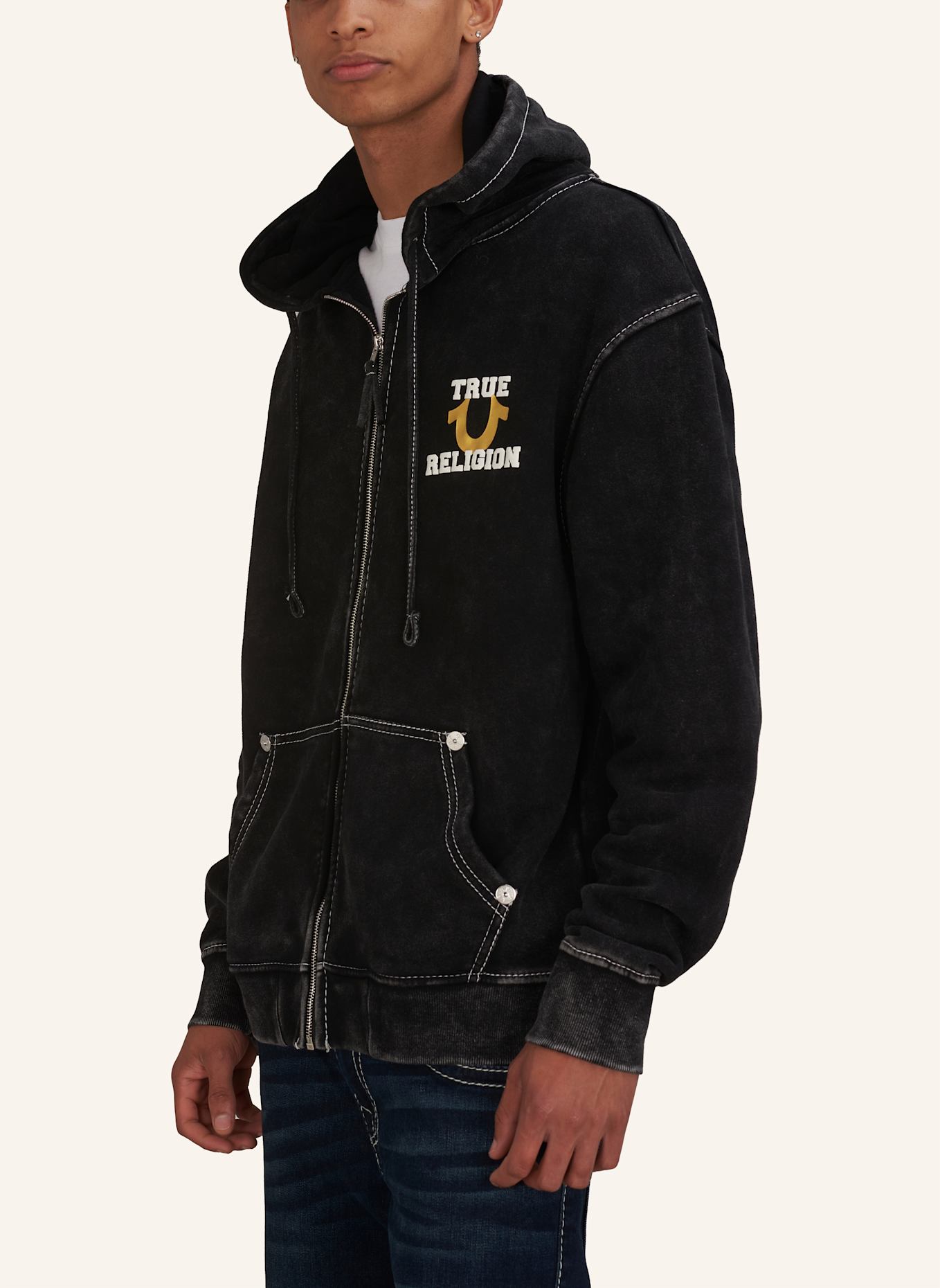 TRUE RELIGION Sweatshirtjacke WORLD TOUR: SCHWARZ