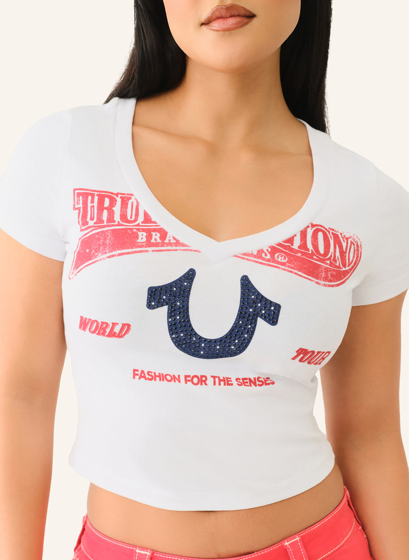 TRUE RELIGION T-Shirt Cropped: WEISS