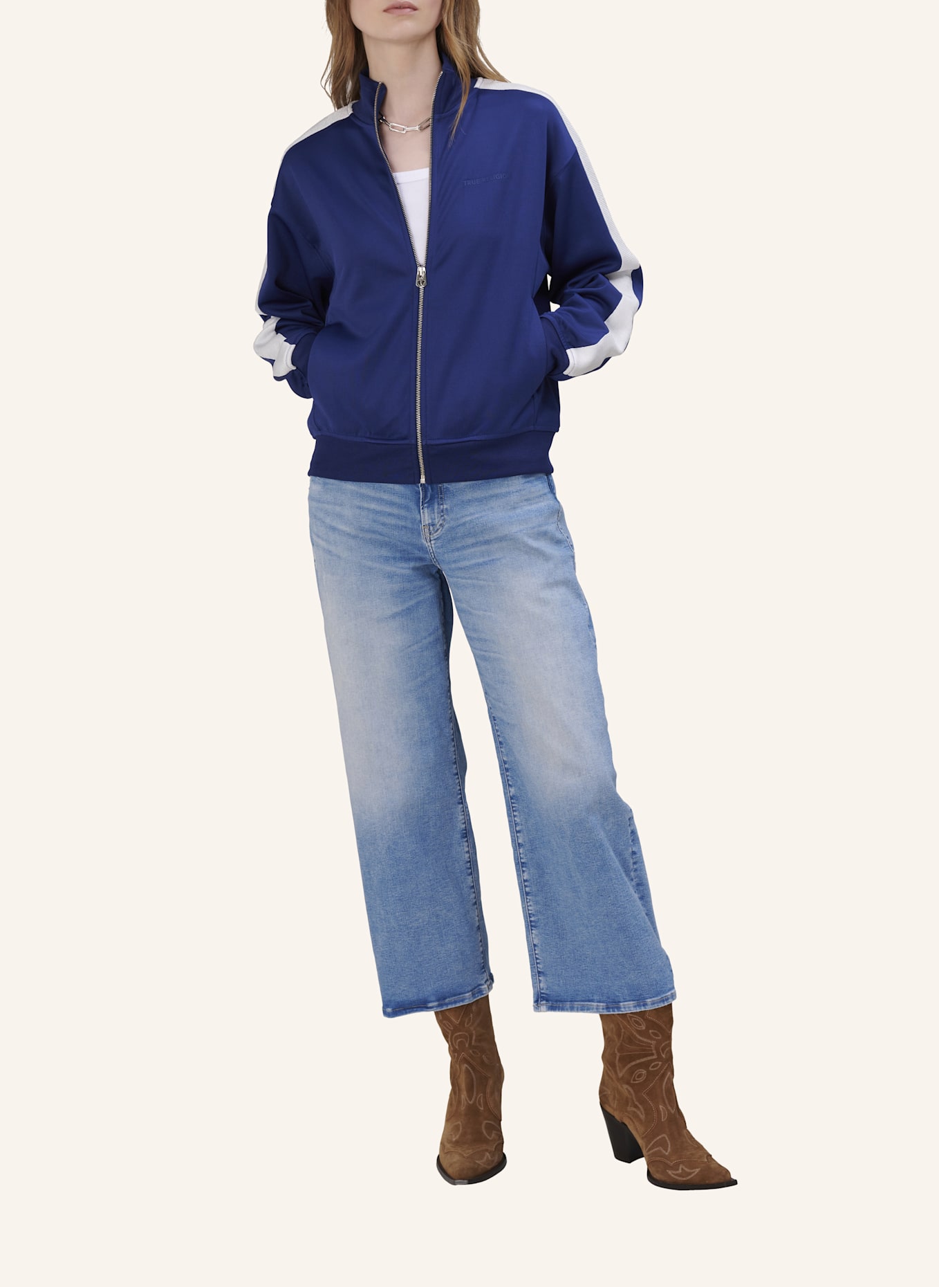 TRUE RELIGION Trainingsjacke TAYLOR mit Galonstreifen: BLAU