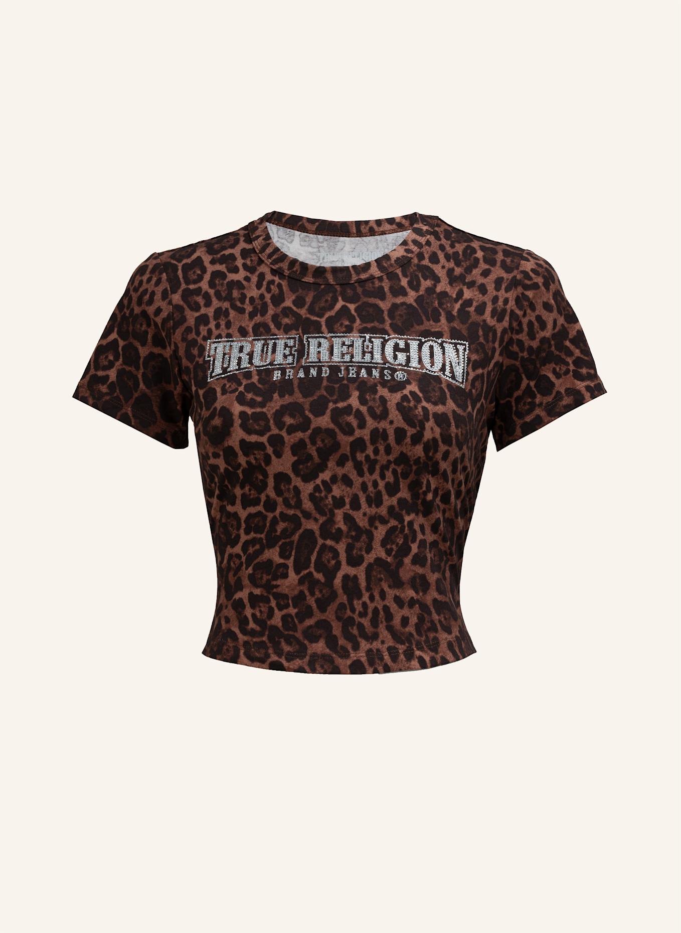 TRUE RELIGION T-Shirt LEOPARD CRYSTALS: BRAUN/ SCHWARZ