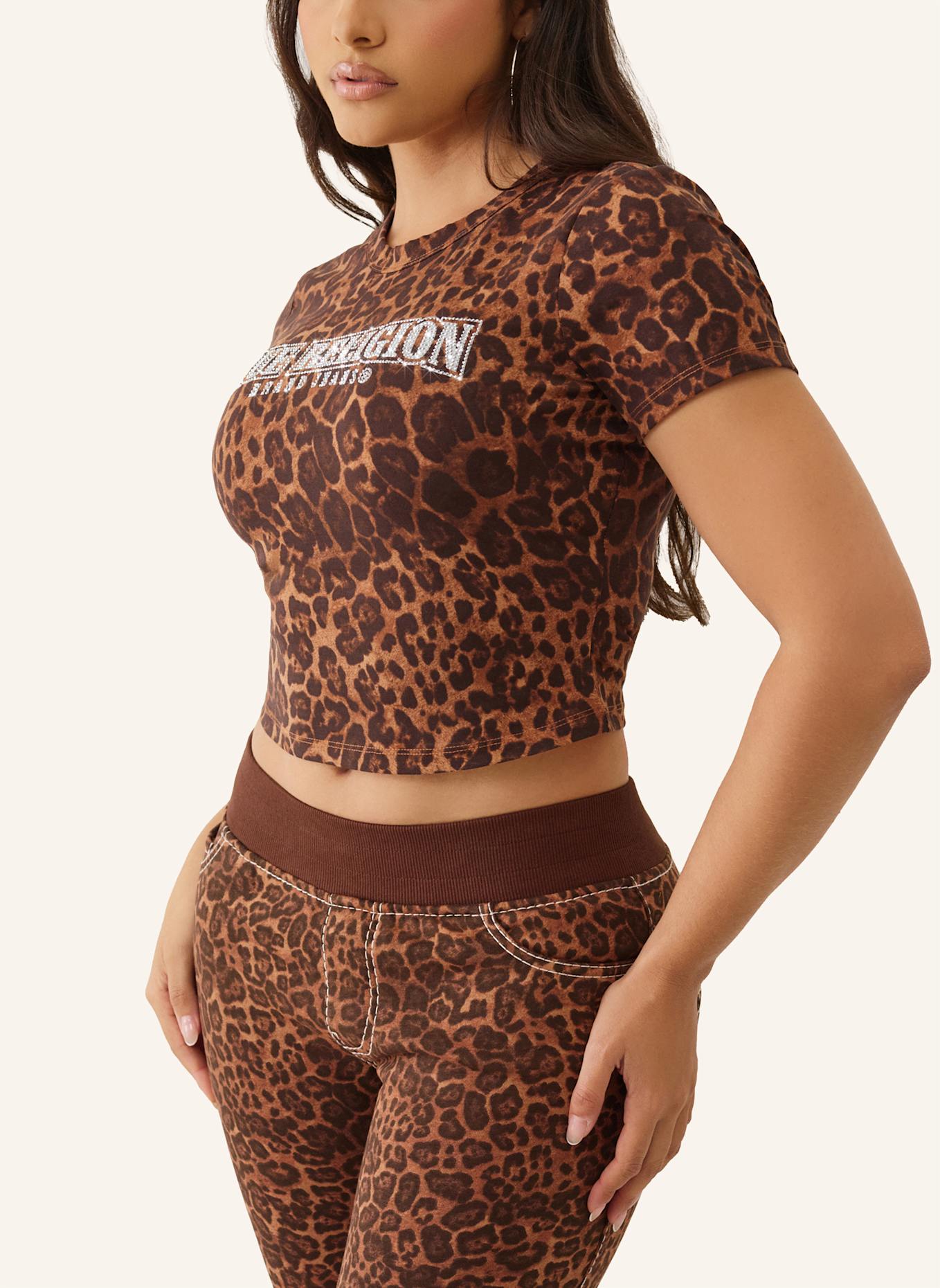 TRUE RELIGION T-Shirt LEOPARD CRYSTALS: BRAUN/ SCHWARZ