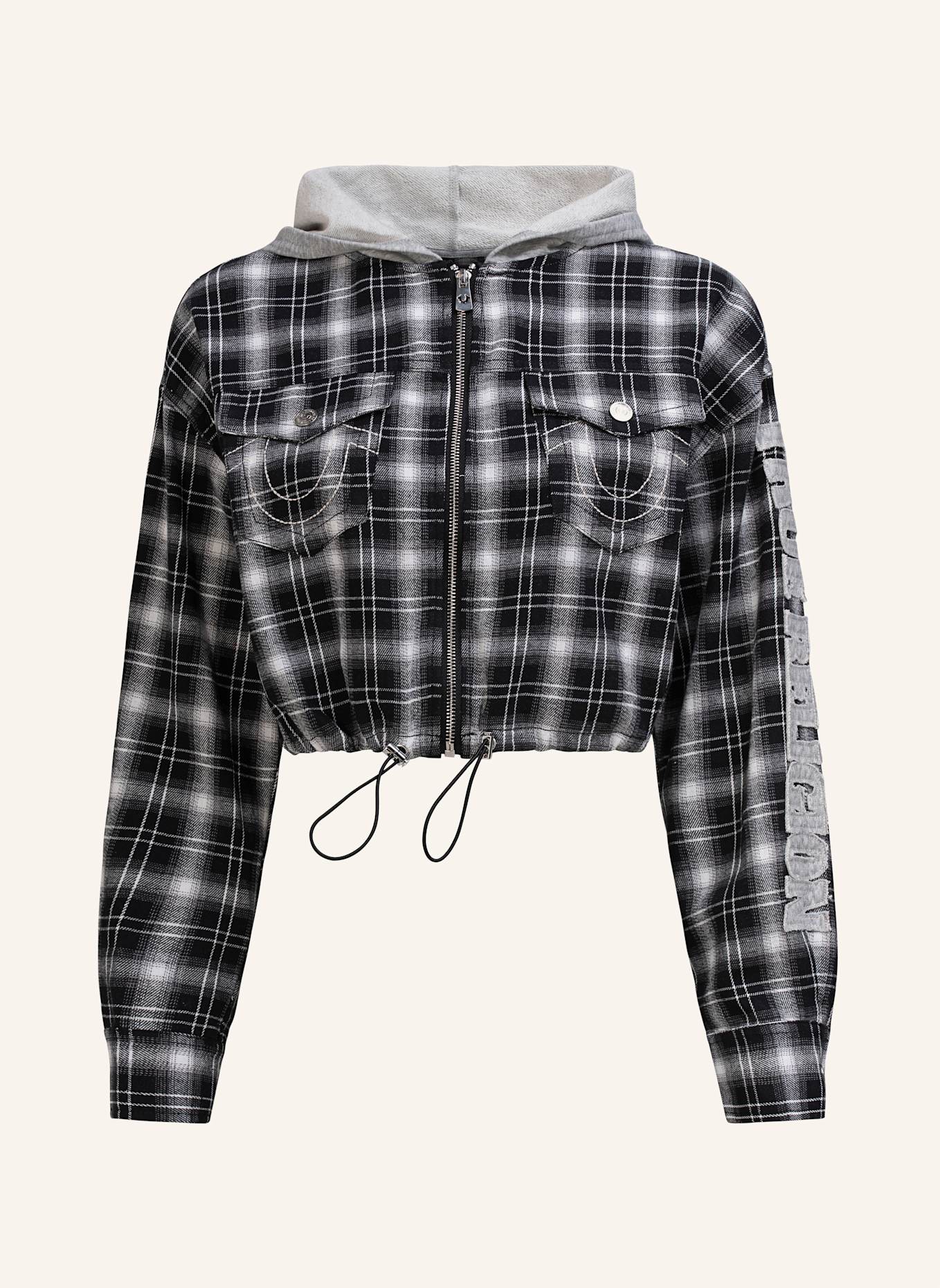 TRUE RELIGION Zip-Hoodie: SCHWARZ/ WEISS