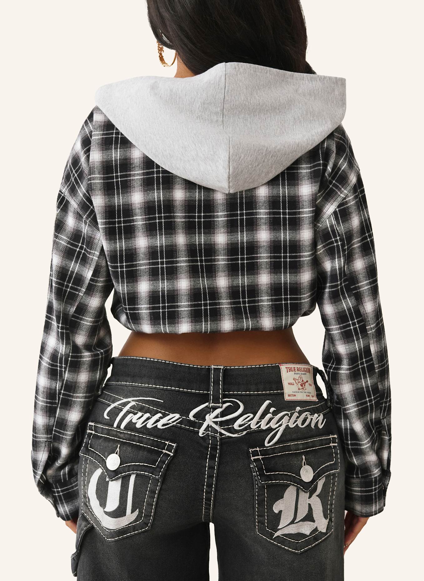 TRUE RELIGION Zip-Hoodie: SCHWARZ/ WEISS
