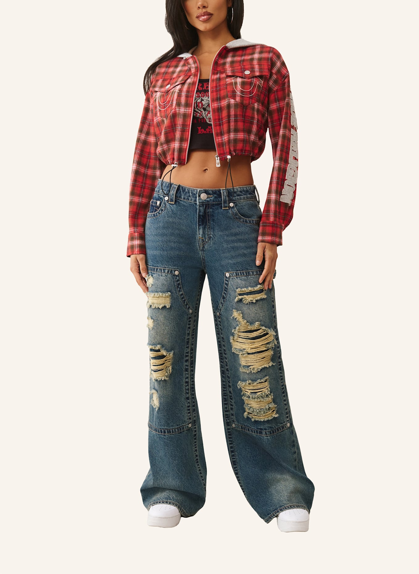 TRUE RELIGION Zip-Hoodie: ROT/ SCHWARZ/ WEISS