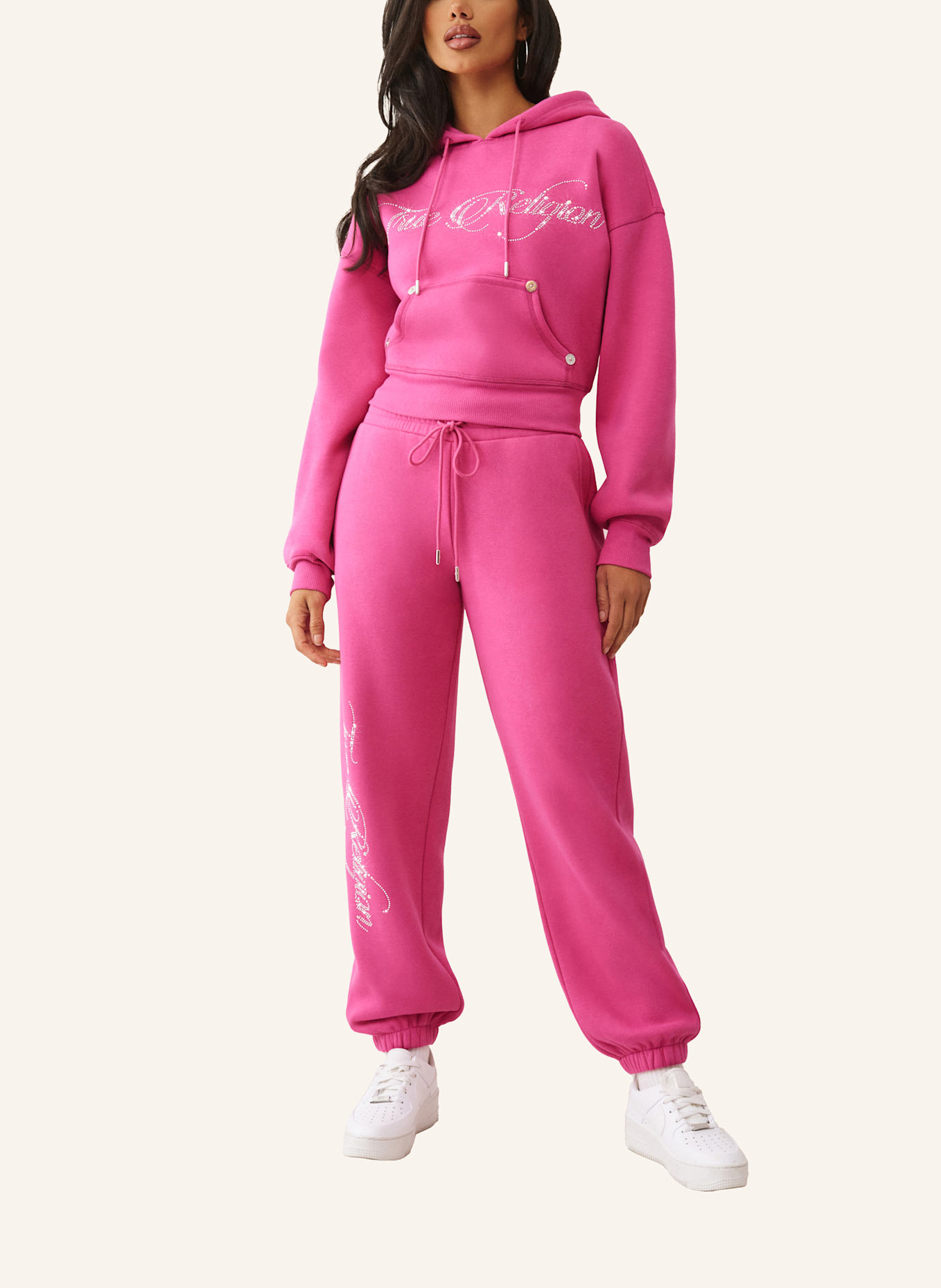TRUE RELIGION Hoodie Cropped: PINK