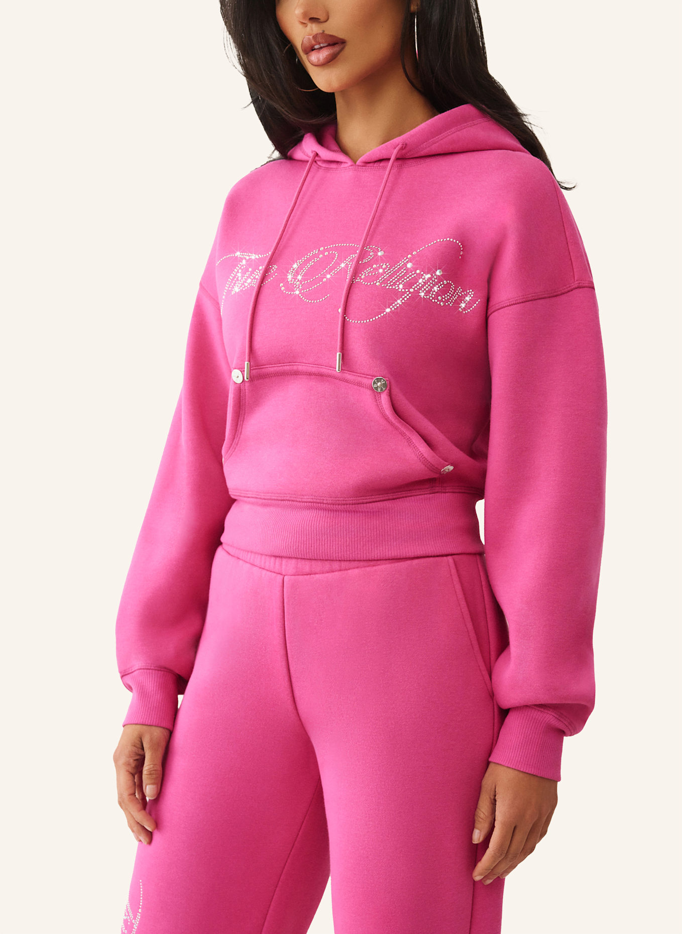 TRUE RELIGION Hoodie Cropped: PINK