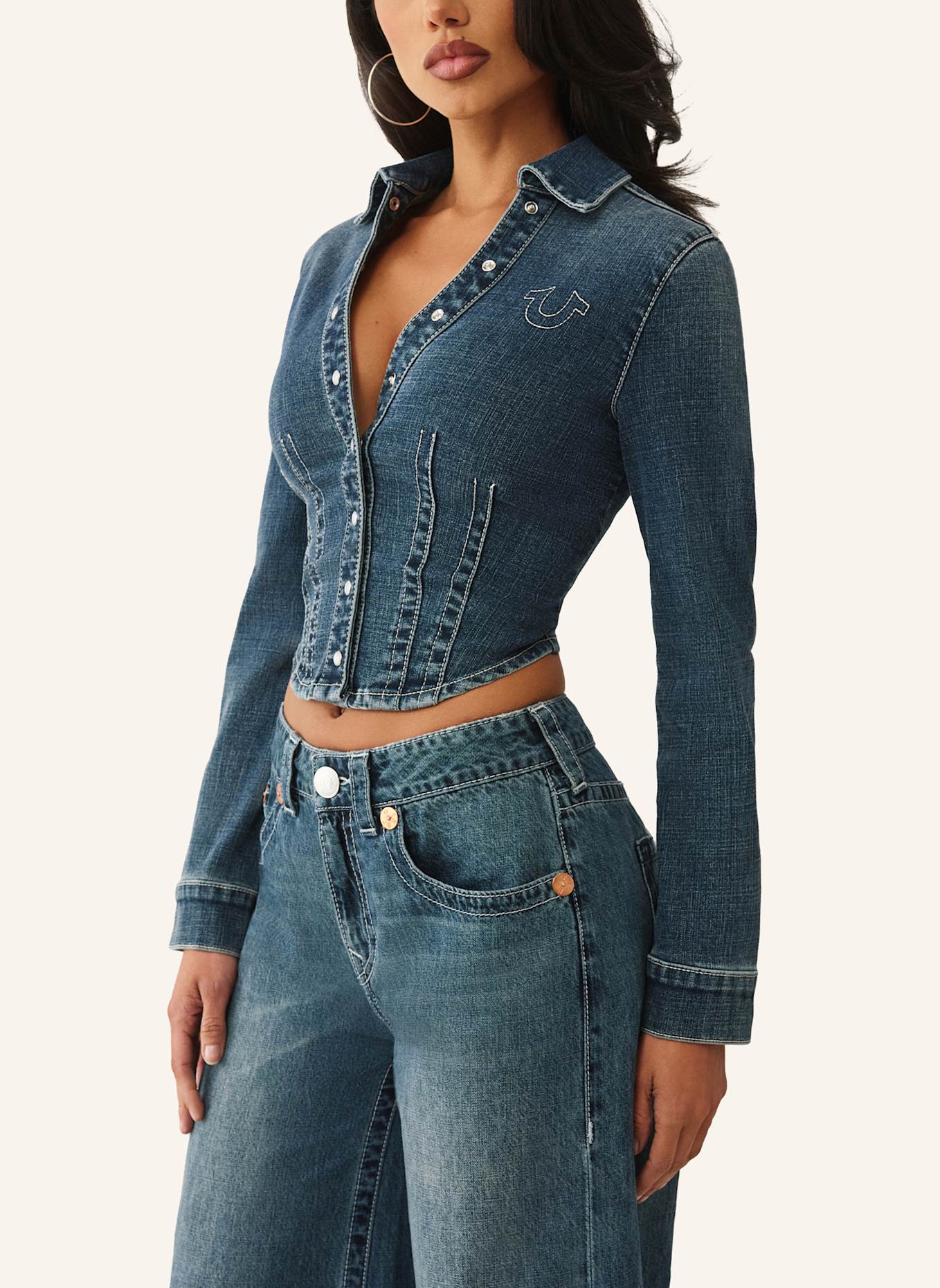 TRUE RELIGION Jeanshemd SNATCHED: BLAU