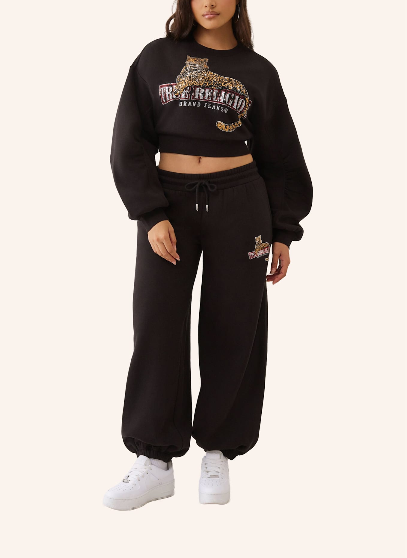 TRUE RELIGION Sweatshirt CRYSTAL LEOPARD: SCHWARZ