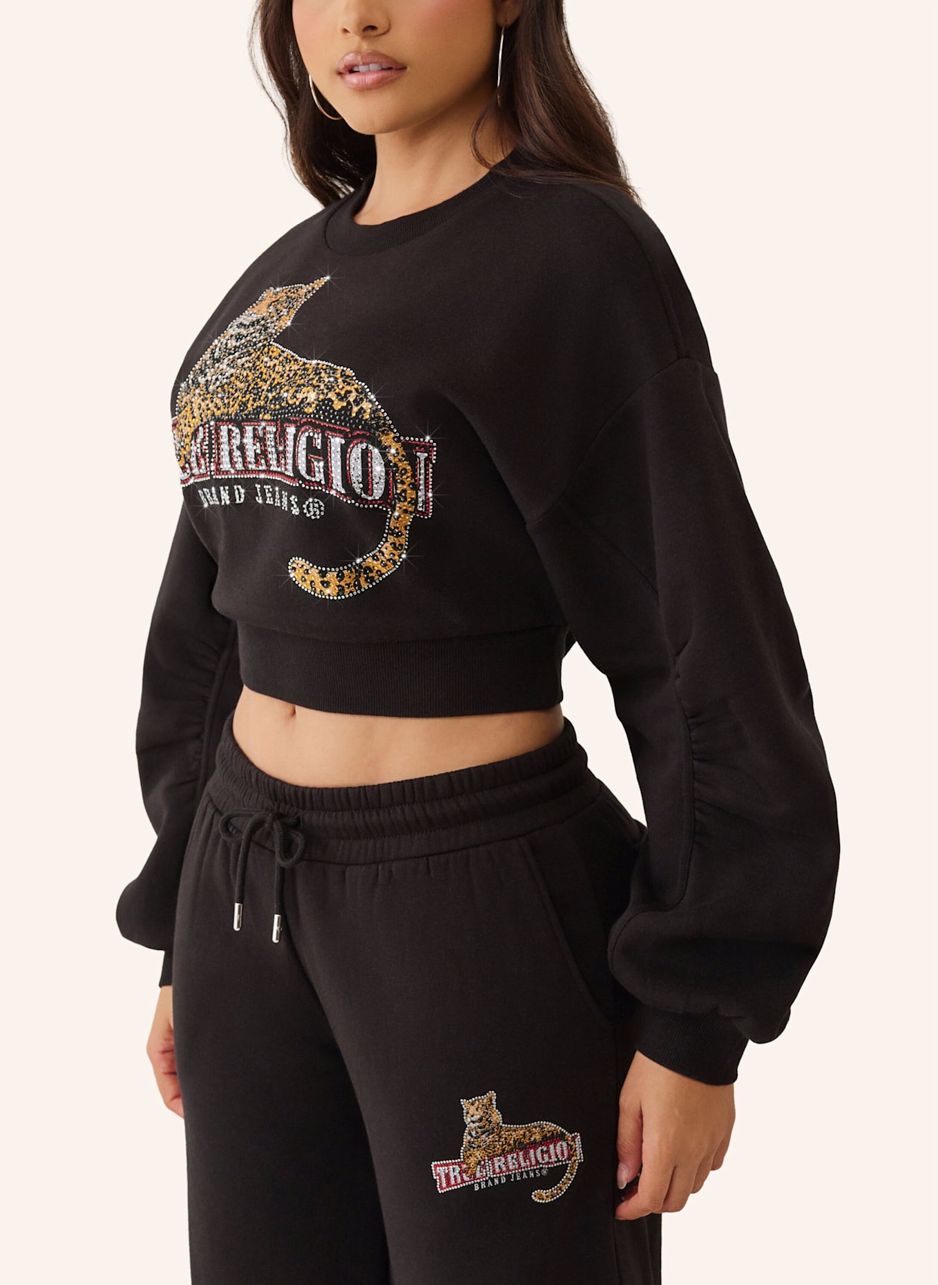 TRUE RELIGION Sweatshirt CRYSTAL LEOPARD: SCHWARZ