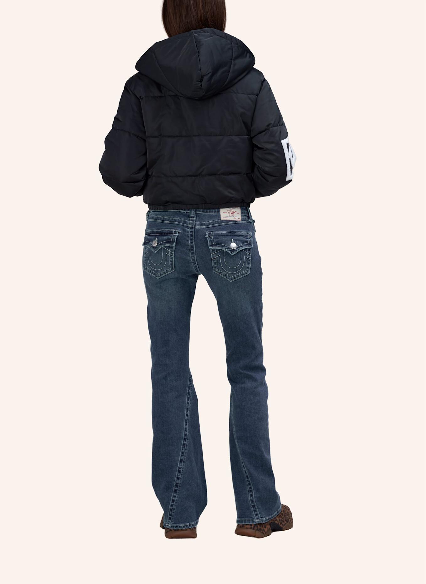 TRUE RELIGION Cropped-Puffer-Jacke: SCHWARZ