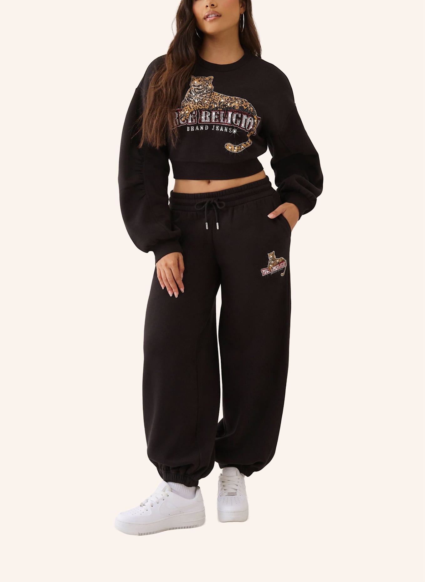 TRUE RELIGION Sweatpant LEOPARD CRYSTAL BAGGY: SCHWARZ