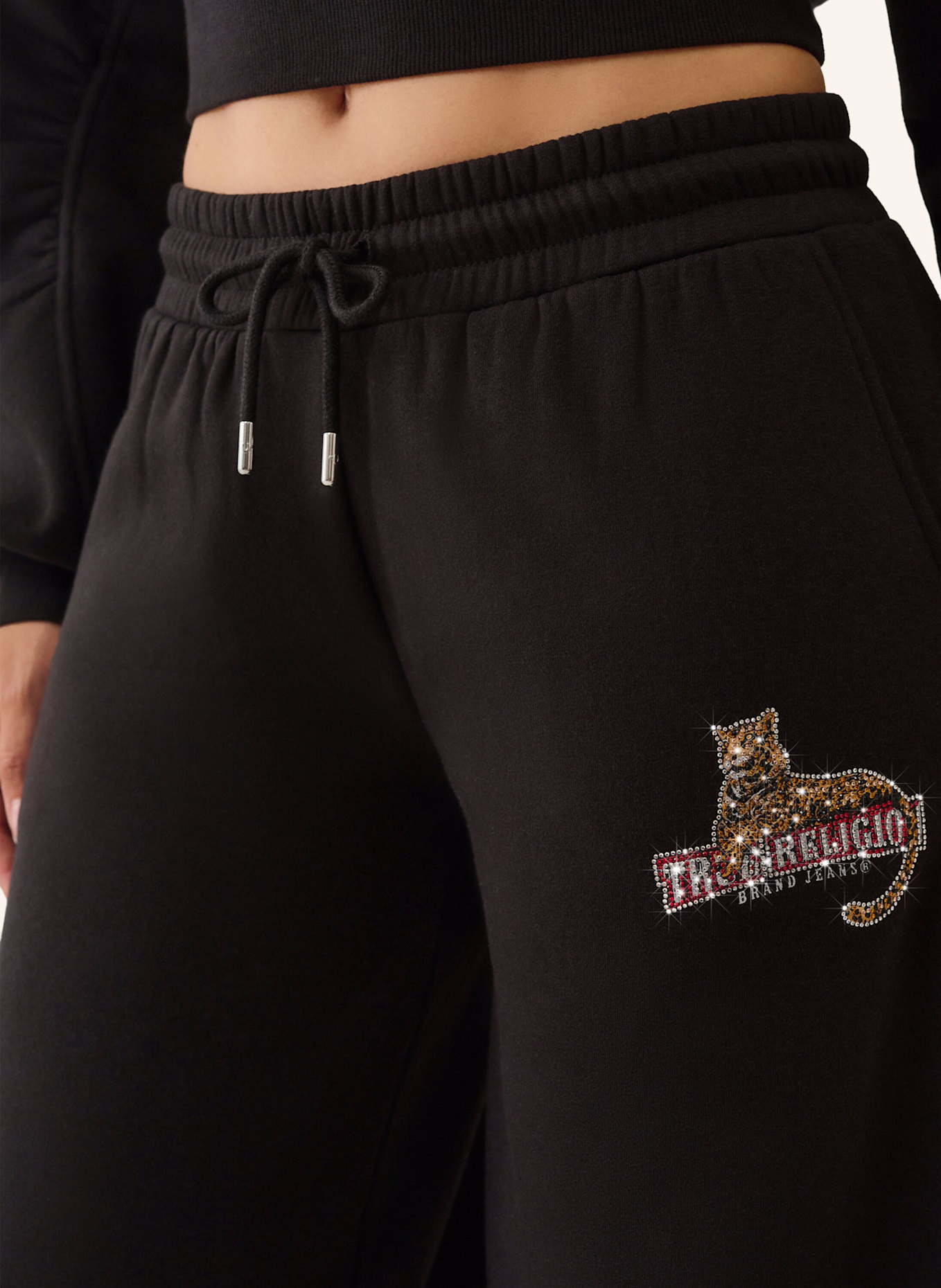 TRUE RELIGION Sweatpant LEOPARD CRYSTAL BAGGY: SCHWARZ
