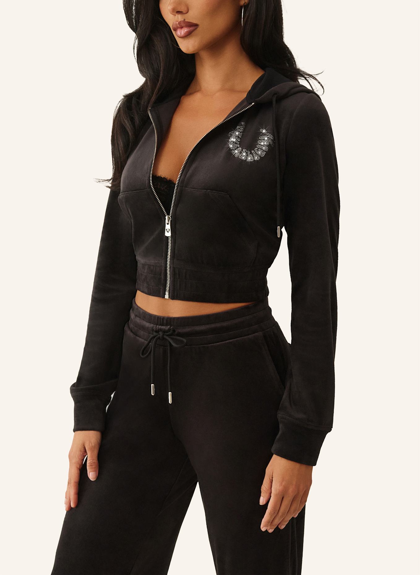 TRUE RELIGION Zip-Hoodie: SCHWARZ