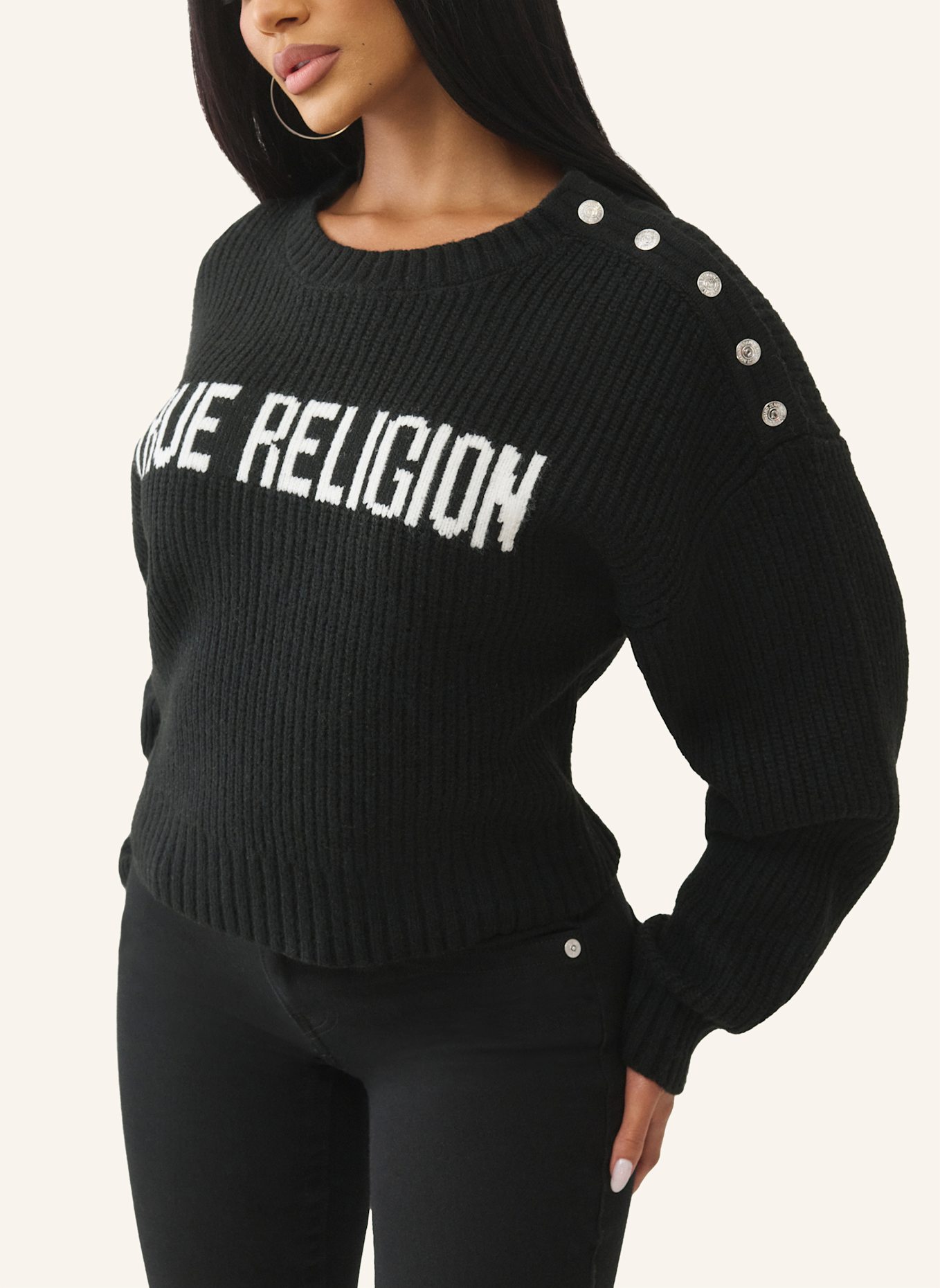 TRUE RELIGION Strickpullover: SCHWARZ