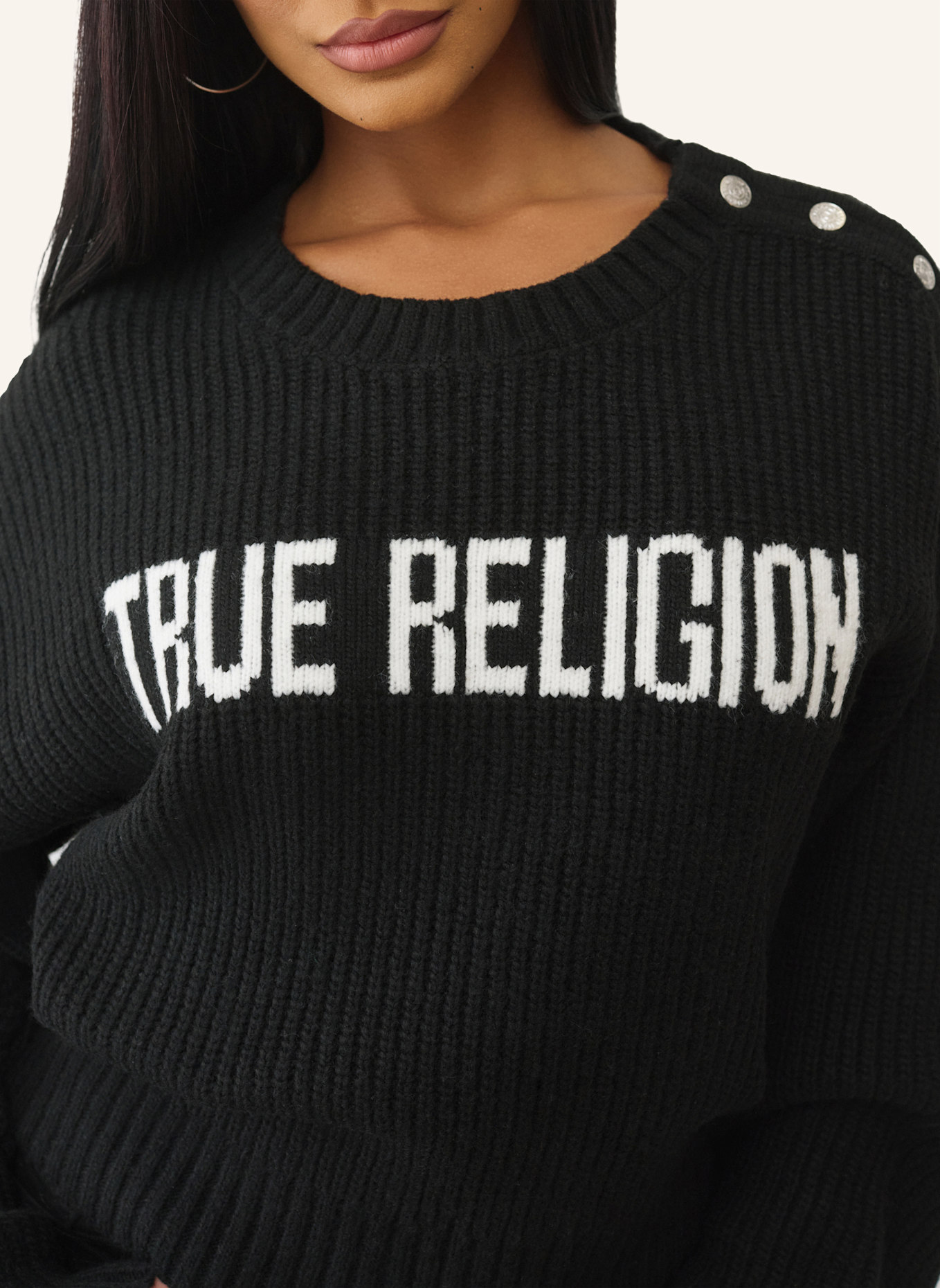 TRUE RELIGION Strickpullover: SCHWARZ