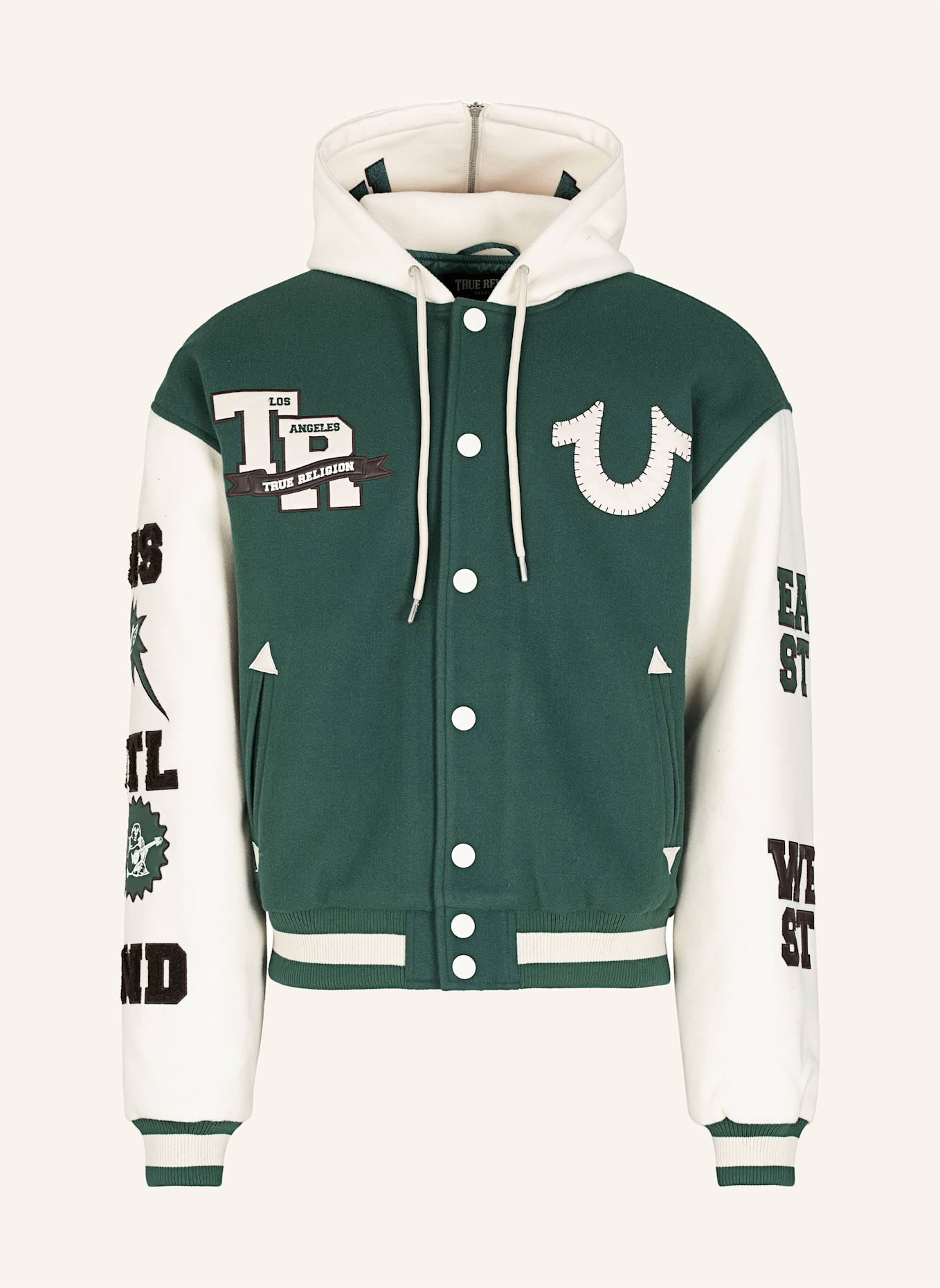TRUE RELIGION Collegejacke: GRÜN/ WEISS