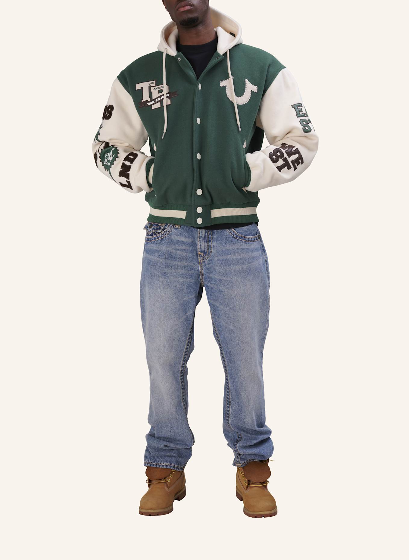 TRUE RELIGION Collegejacke: GRÜN/ WEISS