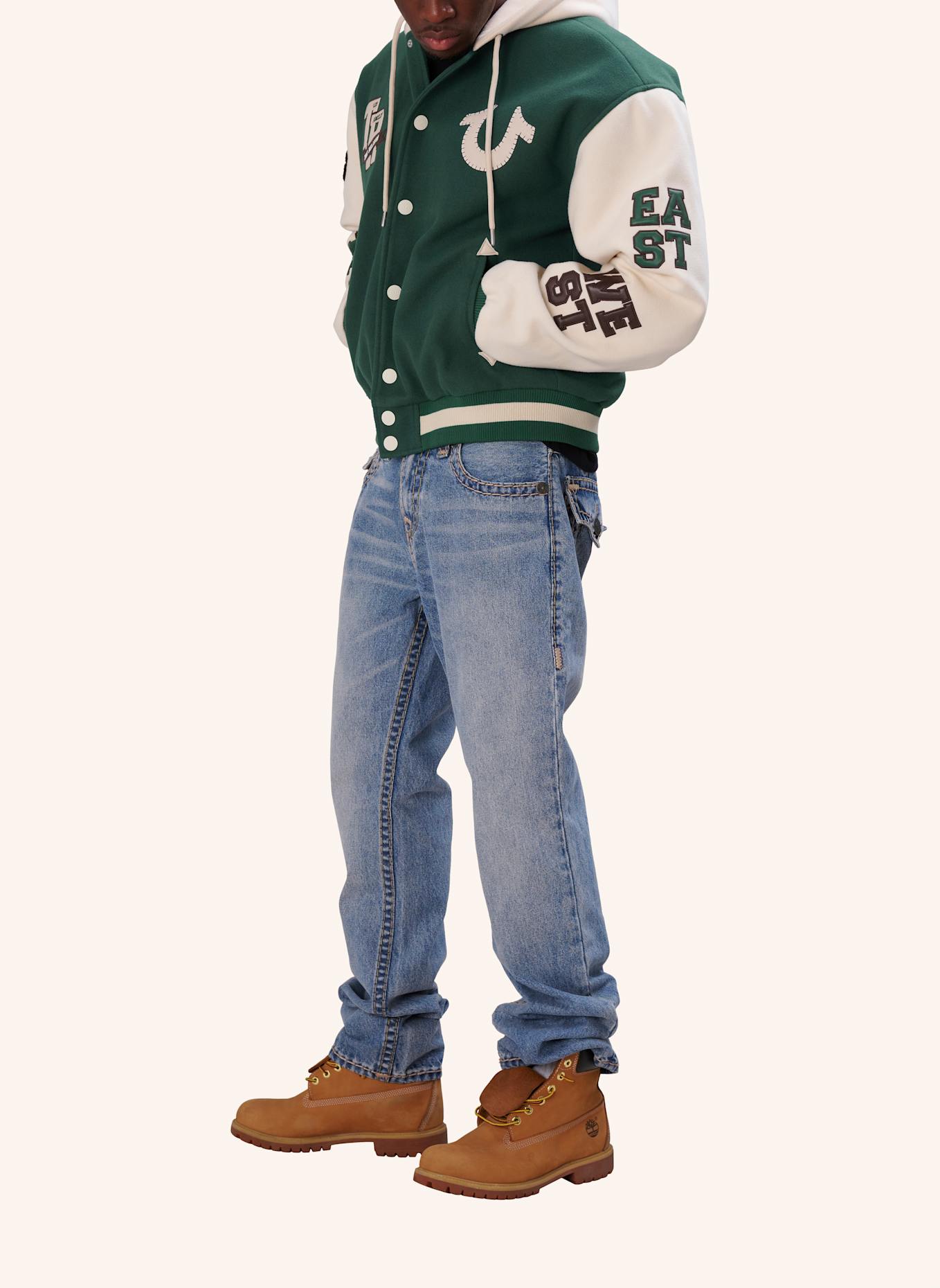 TRUE RELIGION Collegejacke: GRÜN/ WEISS