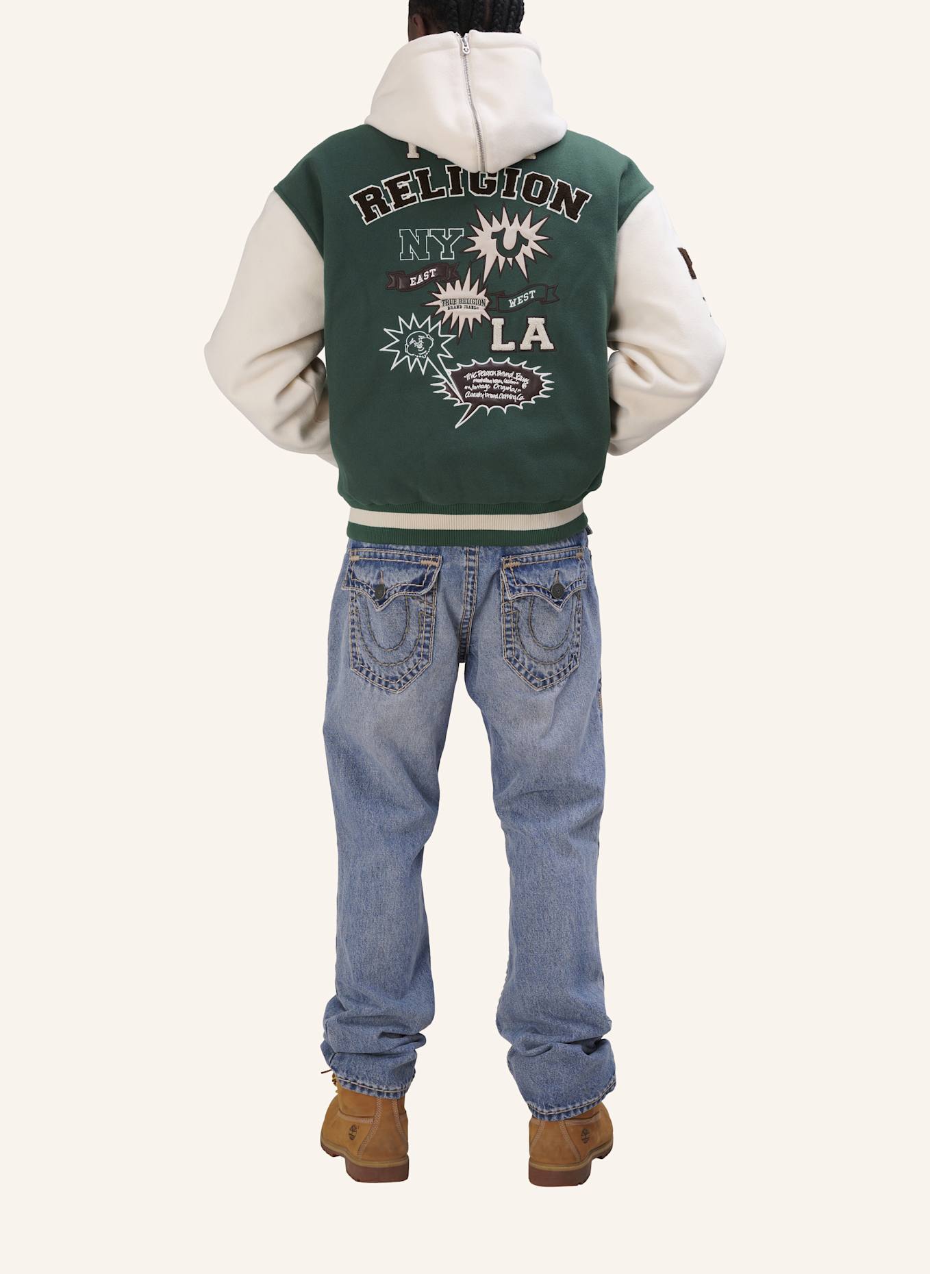 TRUE RELIGION Collegejacke: GRÜN/ WEISS