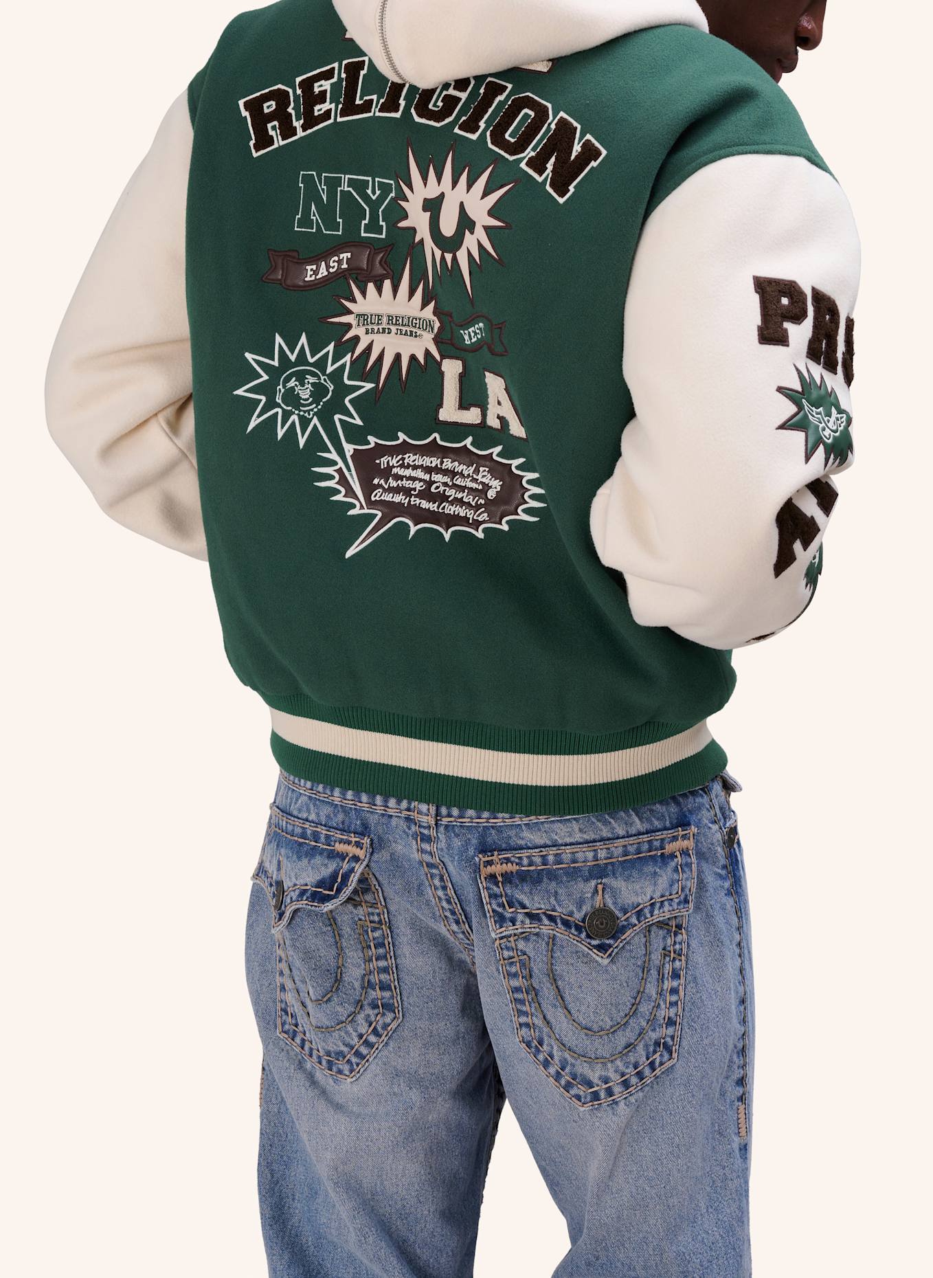 TRUE RELIGION Collegejacke: GRÜN/ WEISS
