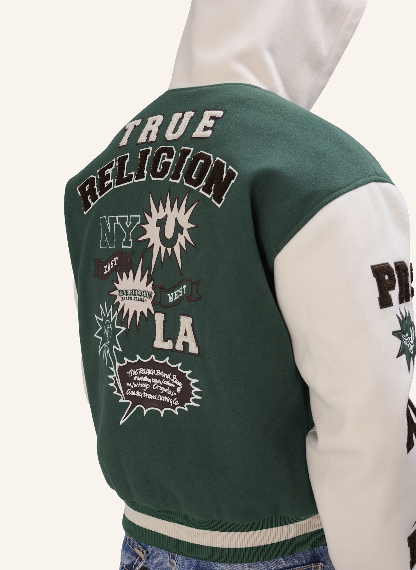 TRUE RELIGION Collegejacke: GRÜN/ WEISS
