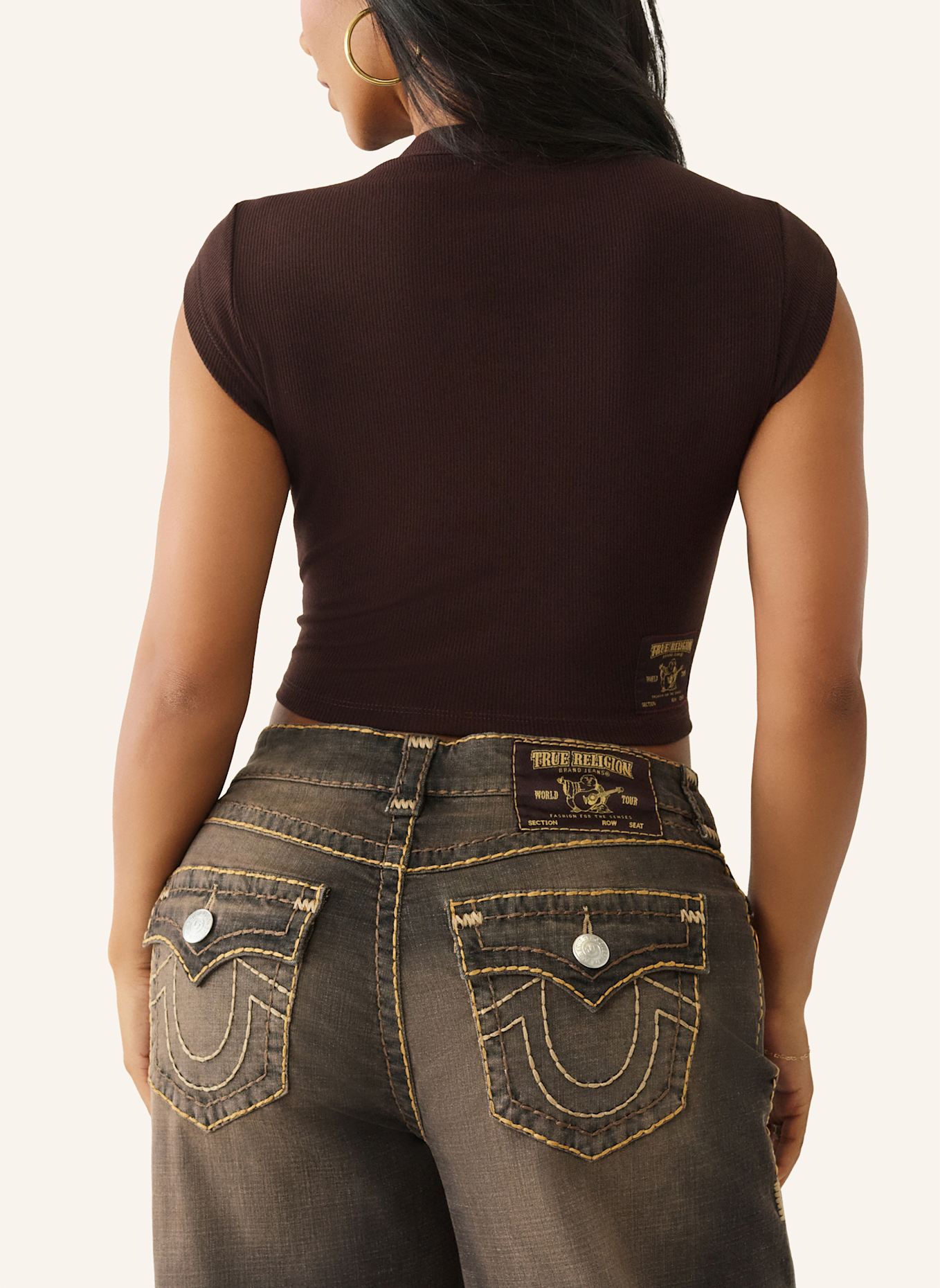 TRUE RELIGION V-Neck NOTCH: BRAUN