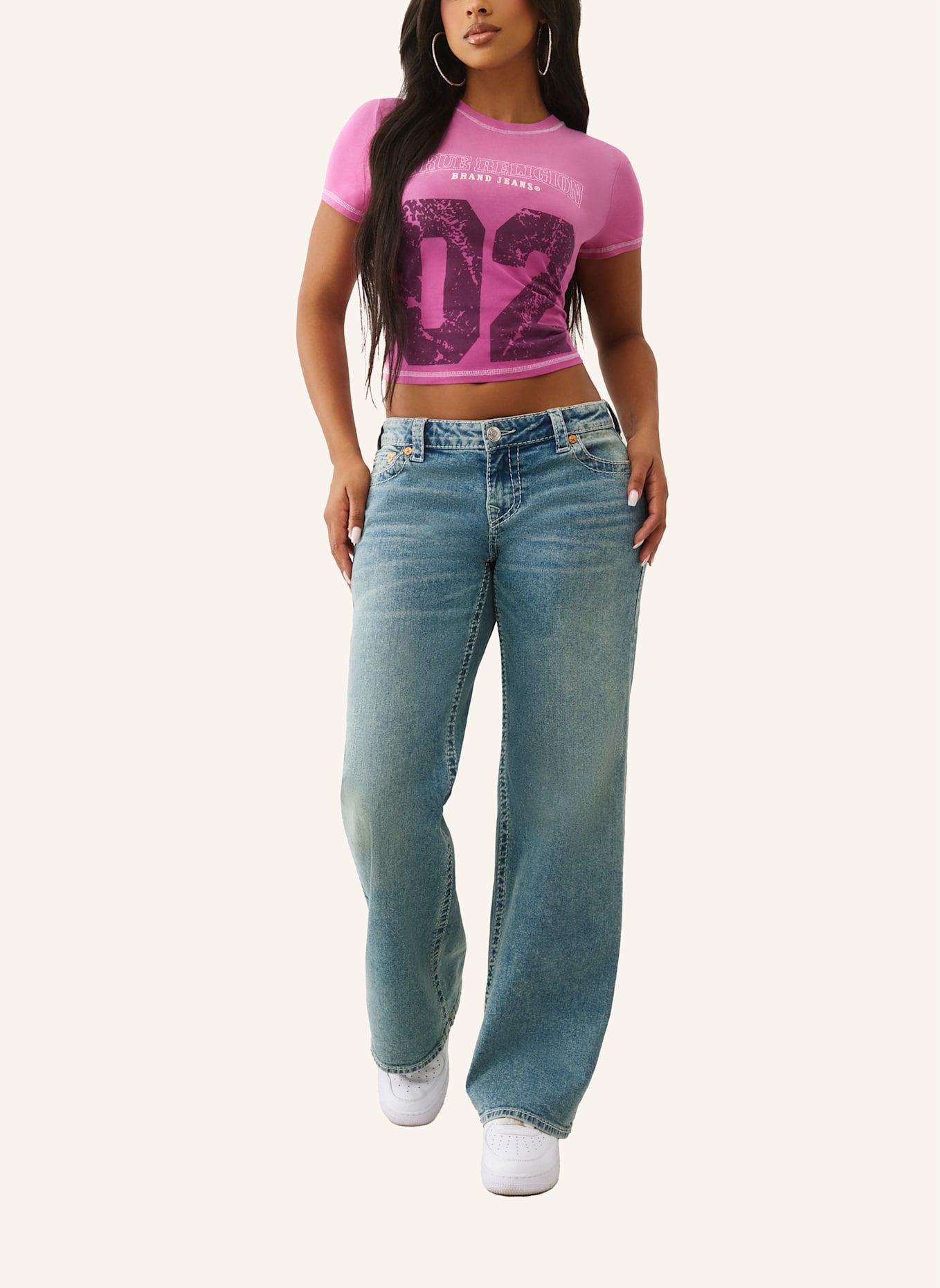 TRUE RELIGION T-Shirt Cropped: FUCHSIA