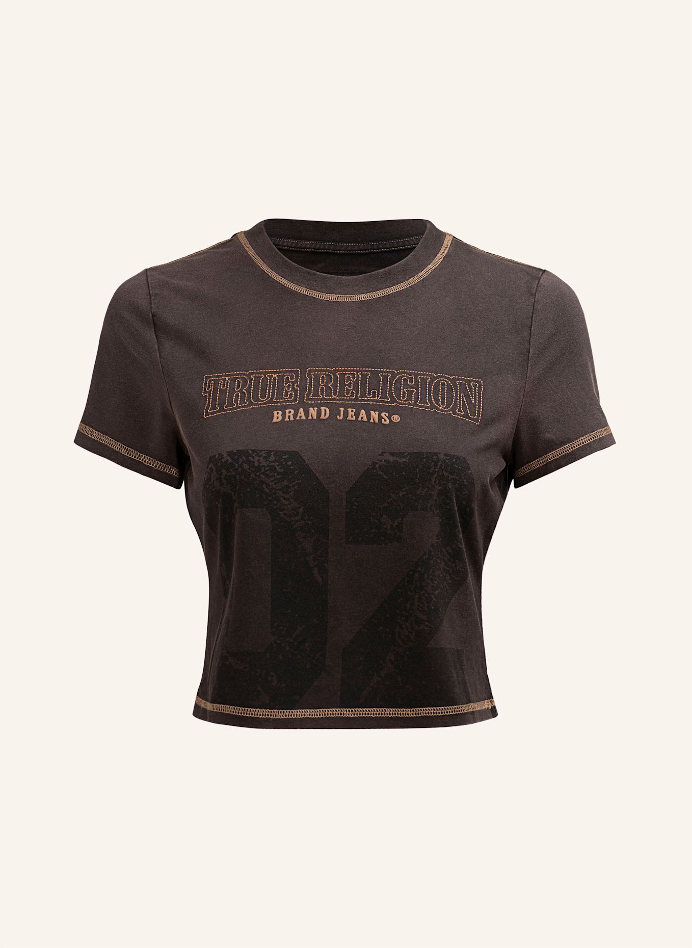 TRUE RELIGION T-Shirt Cropped: SCHWARZ/ BRAUN