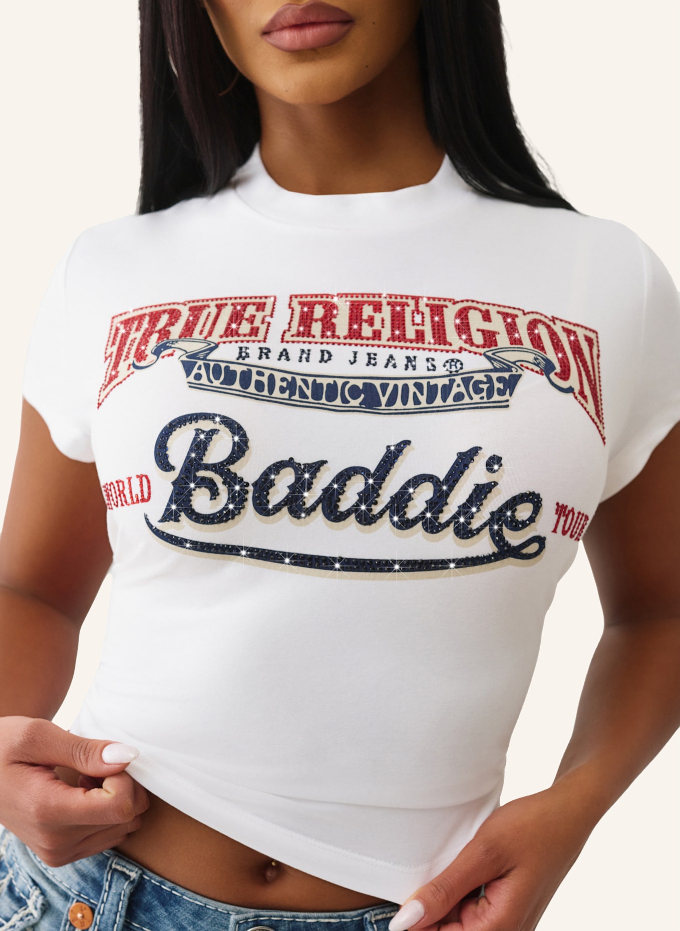 TRUE RELIGION T-Shirt Cropped: WEISS